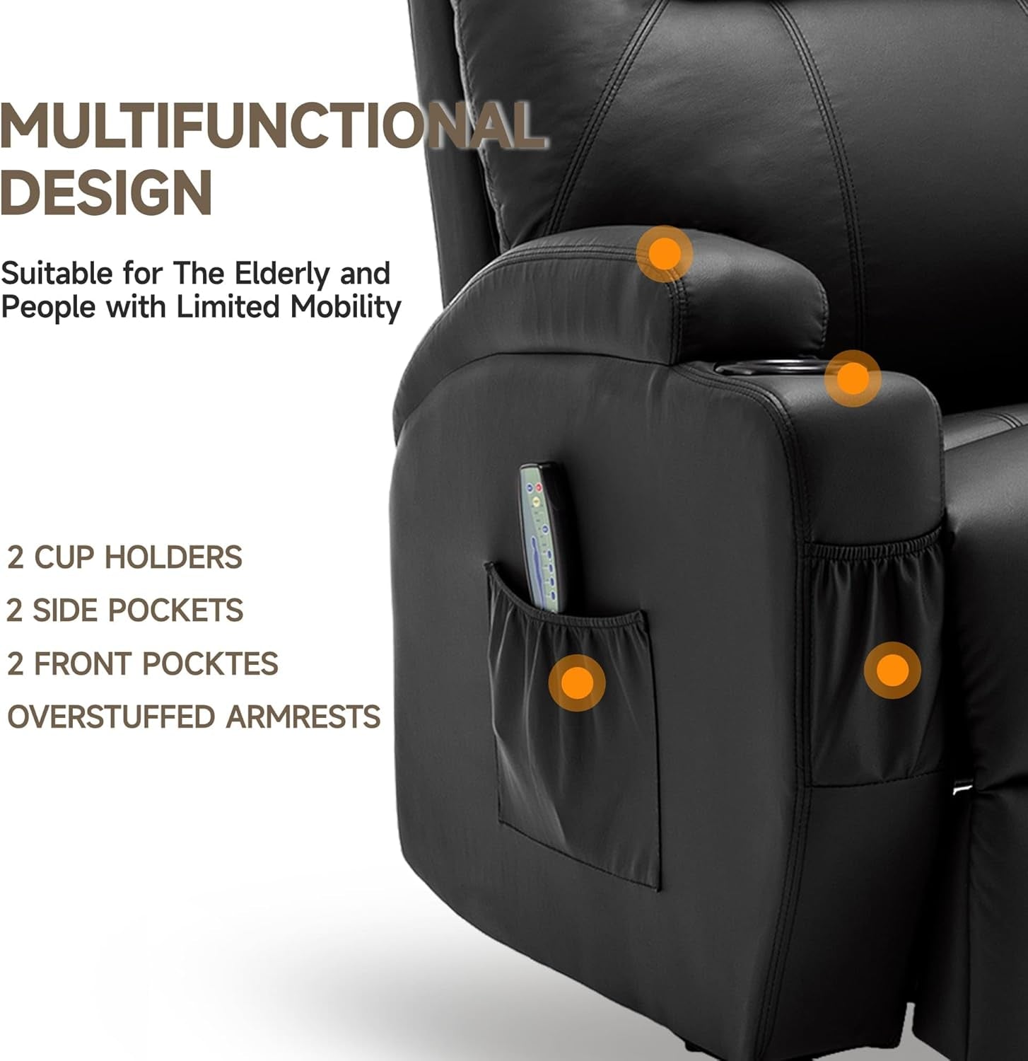 Recliner Chair, Rocking Chair with Massage and Heat, 360° Swivel Recliner Chairs for Adults, Rocker Manual Recliner with Remote Control and Cup Holder for Living Room, Bedroom, Nursery