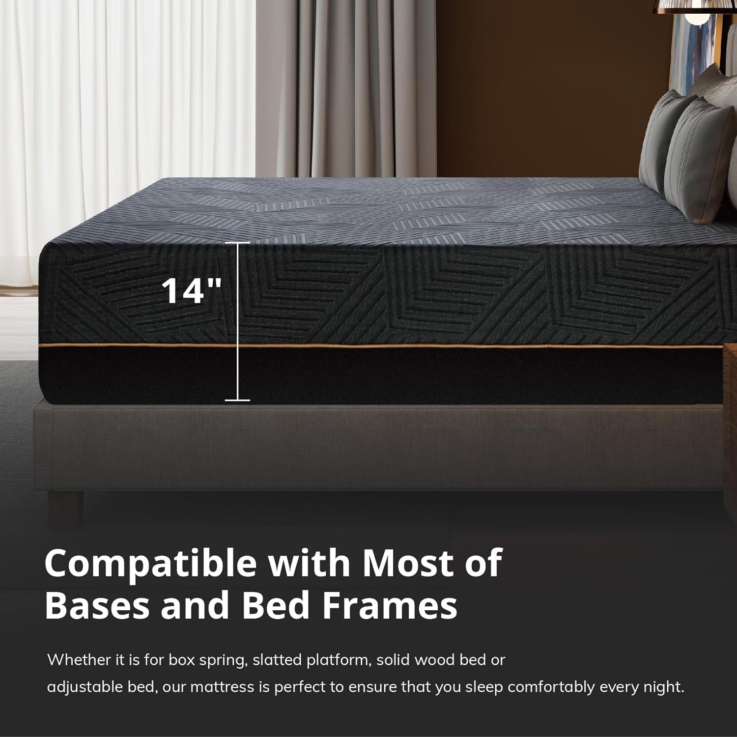 EGOHOME 14 Inch Queen Memory Foam Mattress for Back Pain, Cooling Copper Gel Bed in a Box, Foam Made in USA, Certipur-Us Certified, Therapeutic Medium Firm, 60X80X14 Black
