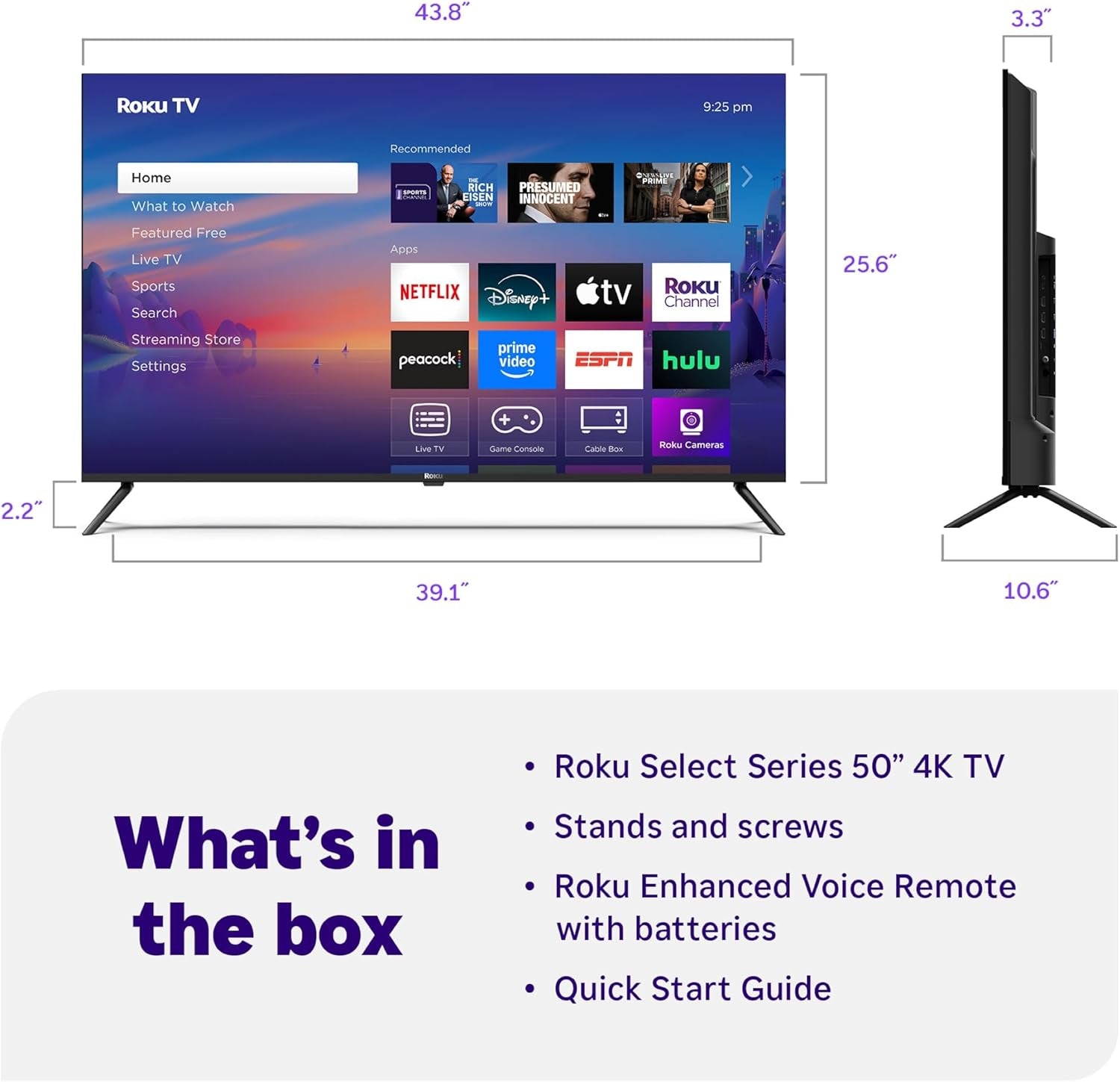 Smart TV 2025 – 50-Inch Select Series, 4K HDR TV – tv with Enhanced Voice Remote – Flat Screen LED Television with Wi-Fi for Streaming Live Local News, Sports, Family Entertainment