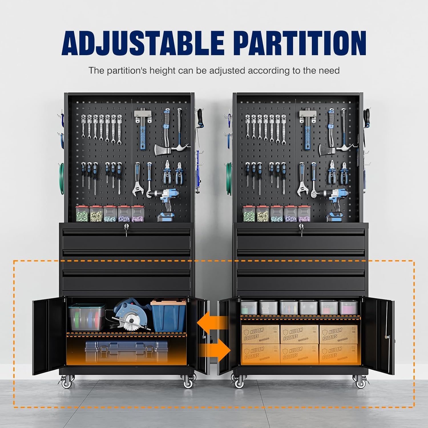 Metal Garage Storage Cabinet with Wheels,3-Drawer Rolling Tool Cabinet with 2 Door and Adjustable Shelves,- 71" Steel Tool Cabinet for Warehouse,Garage,Workshop