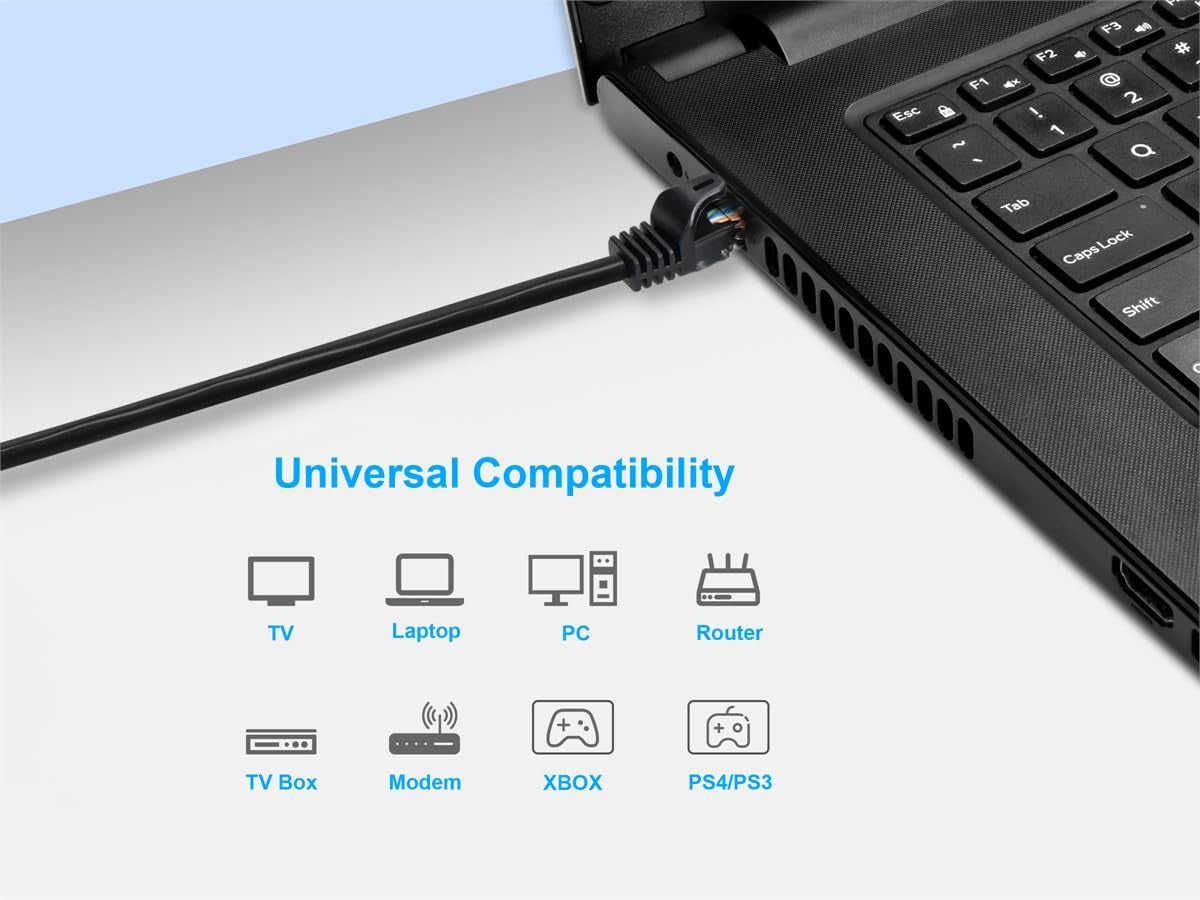 Cat5E Ethernet Patch Cable - Snagless RJ45, 24AWG Stranded Pure Bare Copper Wire, 350Mhz, UTP, 14 Feet, Black - Flexboot Series