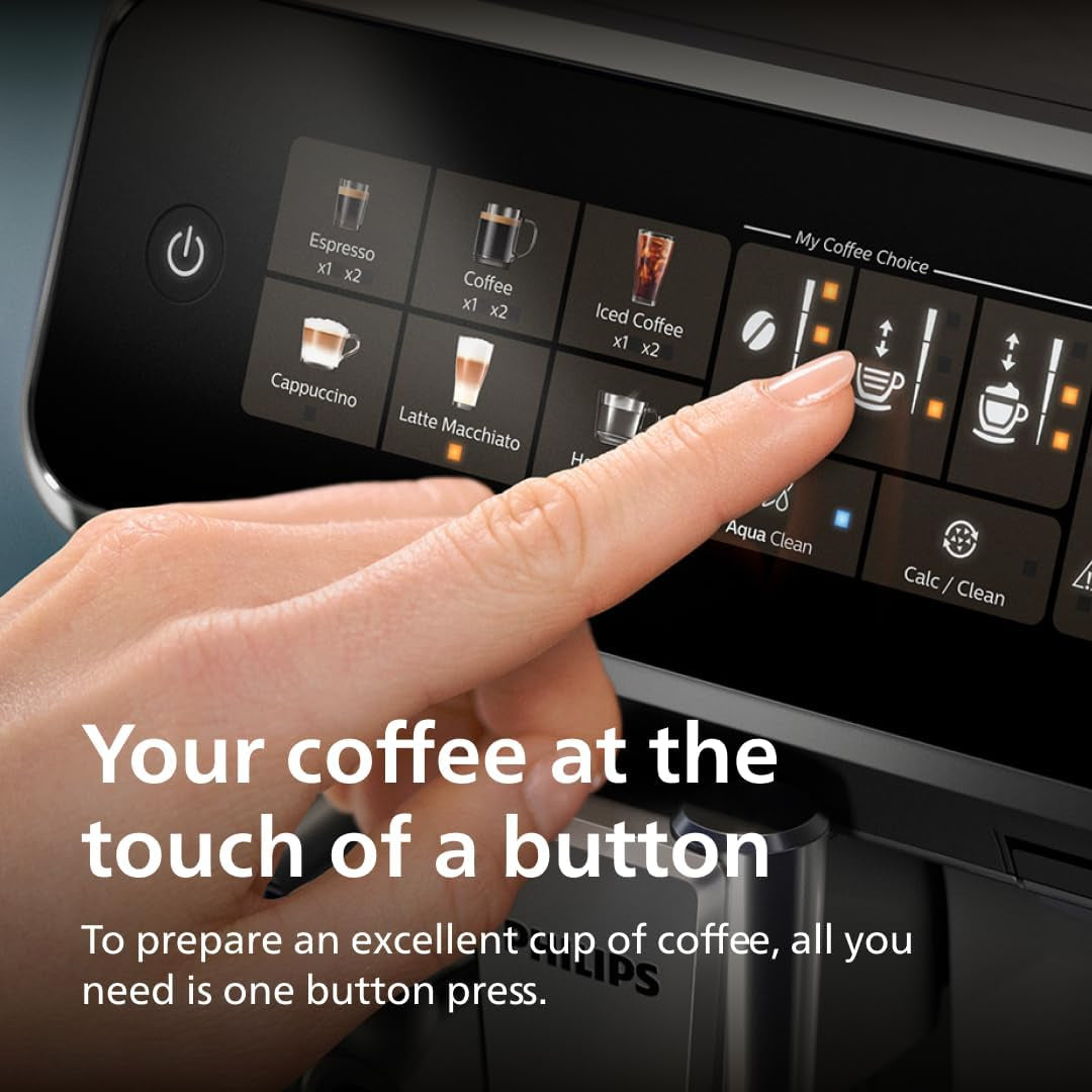 Series 3300 Fully Automatic Espresso Coffee Machine - 6 Hot & Iced Drinks, Lattego Milk System, 40% Quieter Silentbrew, Ceramic Grinder, Aquaclean Filter, Glossy Black (EP3341/50)