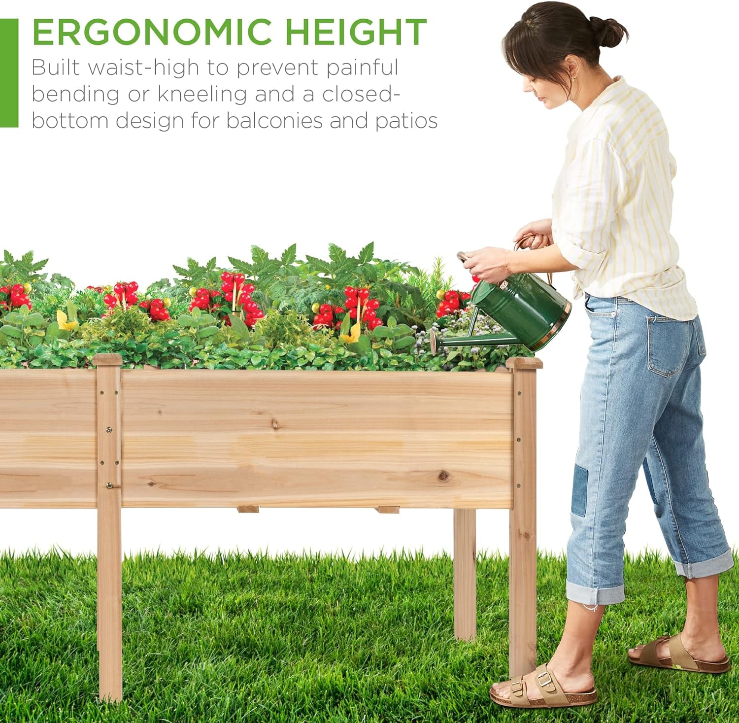 72X24X30In Raised Garden Bed, Elevated Wood Planter Box Stand for Backyard, Patio, Balcony W/Divider Panel, 6 Legs, 300Lb Capacity - Natural