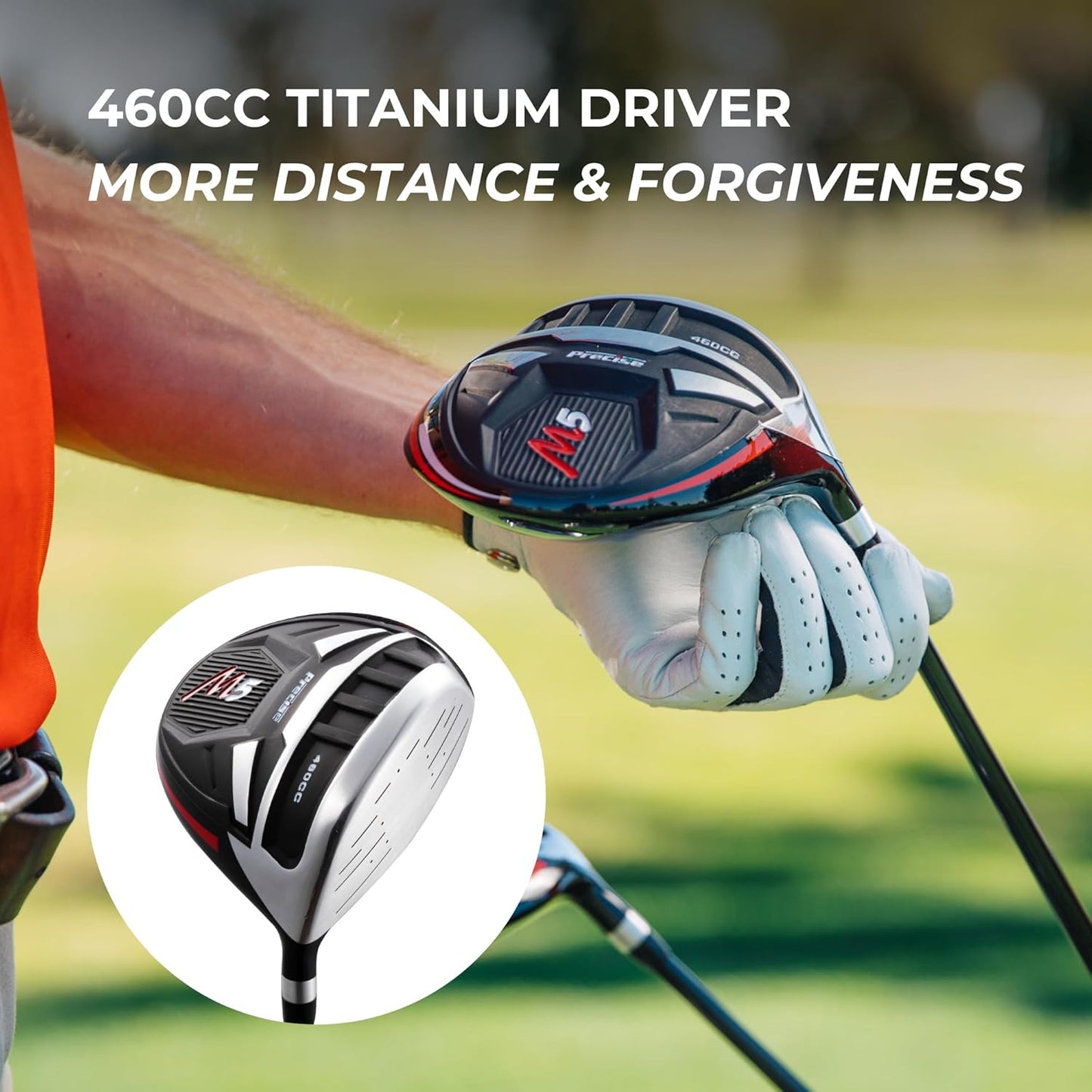 M5 Men'S Complete Golf Clubs Package Set Includes Titanium Driver, S.S. Fairway, S.S. Hybrid, S.S. 5-PW Irons, Putter, Stand Bag, 3 H/C'S