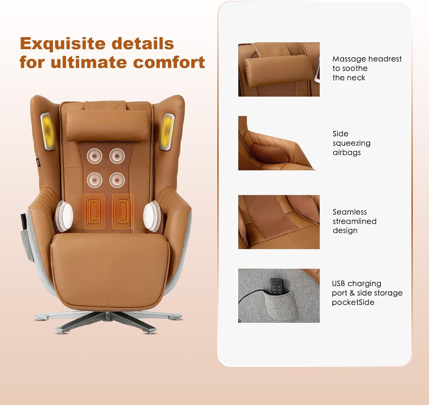 Zero-Gravity Massage Chair | Massage and Leisure Dual-Use Chair,360° Swivel,Heat, Low-Noise 3D Bluetooth Speaker | Living Room(Brown