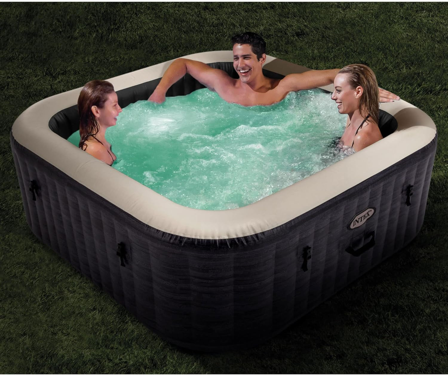 28451EP Purespa Greystone Deluxe Spa Set: Includes Energy Efficient Spa Cover and Wireless Control Panel – Spa Control App – Built-In Fastfill Inflation System – 6 Person Capacity – 77" X 28"