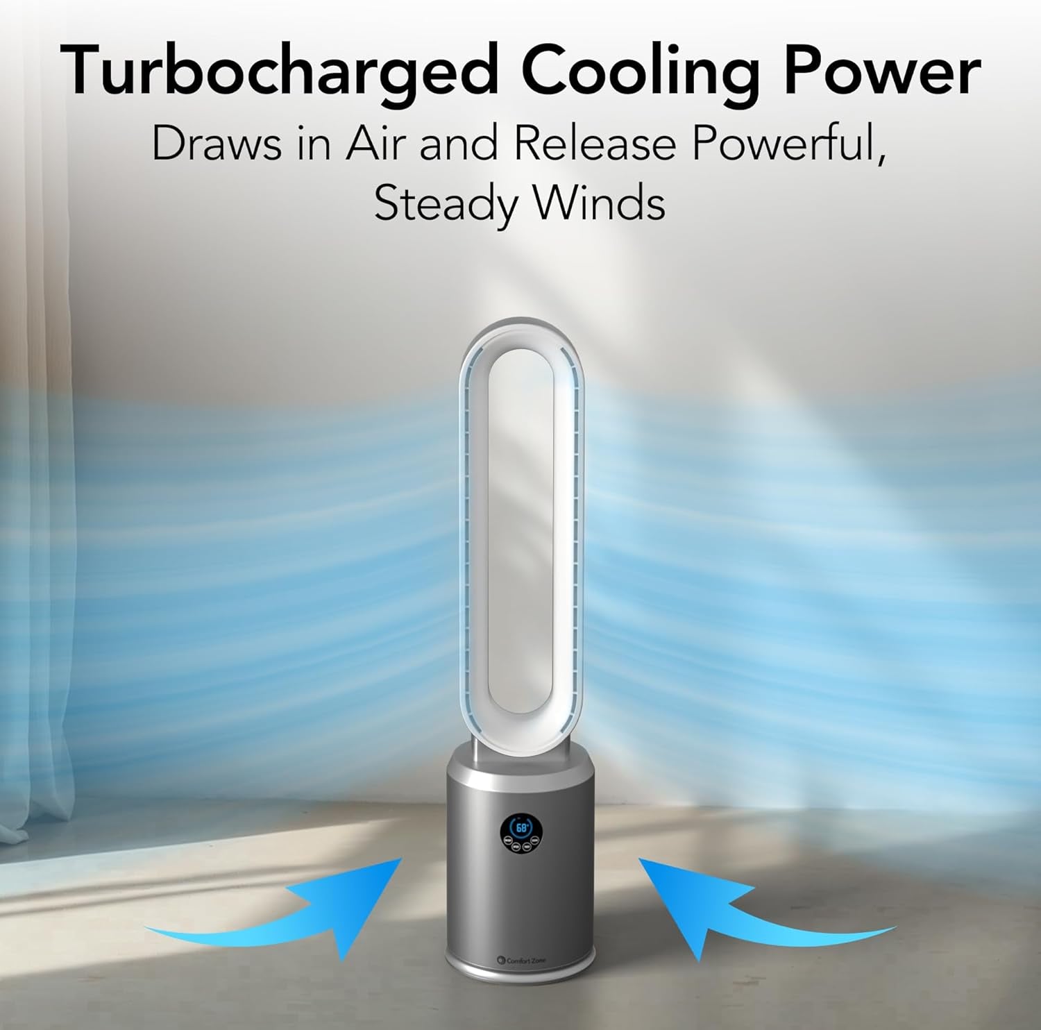 40-Inch Bladeless Tower Fan for Bedroom, 3-Speed Stand Fan with Remote Control, 9-Hour Timer, Wide Oscillation & Digital Push-Button Display – Quiet Home Floor Fan, Silver