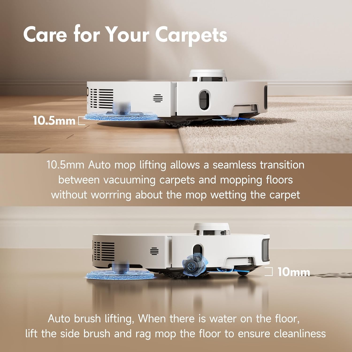 P10 Pro Ultra Robot Vacuum and Mop 13,000Pa Suction, 140°F Hot Water Auto Mop Washing & Drying, Dual Spinning Extenable Mop,10.5Mm Lifting for Carpet, 360°Obstacle Avoidance, App Control