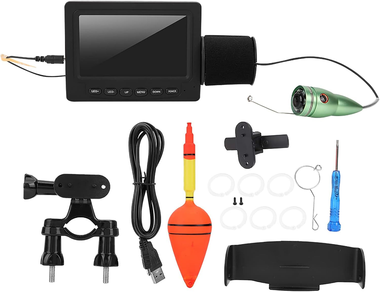 Fish Finder Kit, Underwater Fishing Camera with 4.3'' Display, Portable Video Fish Finder, Led Brightness Adjustment, Aluminum Alloy 165° View Fish Model Camera, for Lake Fishing