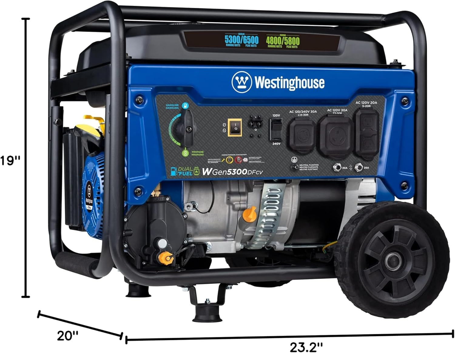 6500 Watt Dual Fuel Home Backup Portable Generator, Transfer Switch Ready 30A Outlet, RV Ready 30A Outlet, CO Sensor