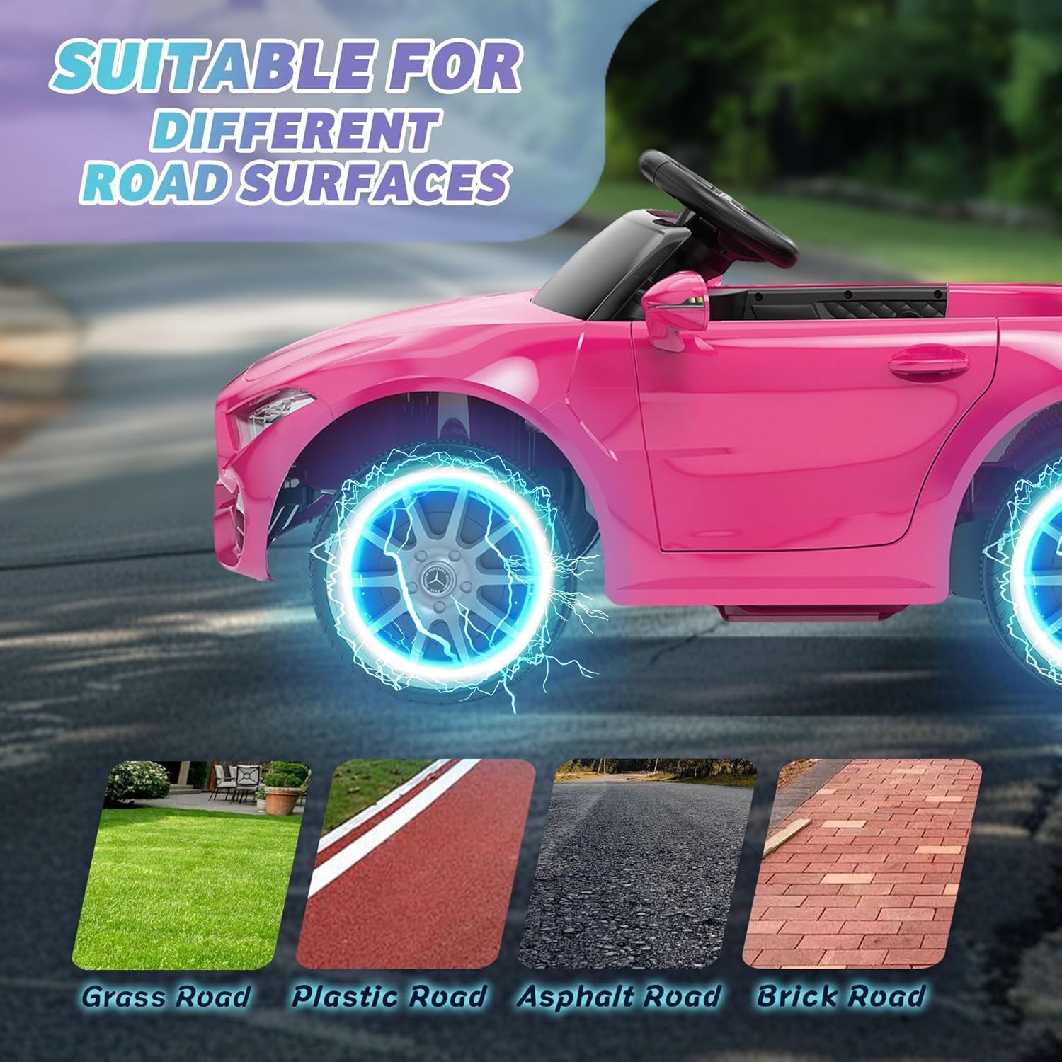 Licensed Mercedes-Benz CLS 350 12V Ride on Car Truck for Kids, Ride on Toys for Toddlers W/Parent Control, Spring Suspension, Power Wheels for Girls W/Bluetooth, Music, LED Lights (Pink)