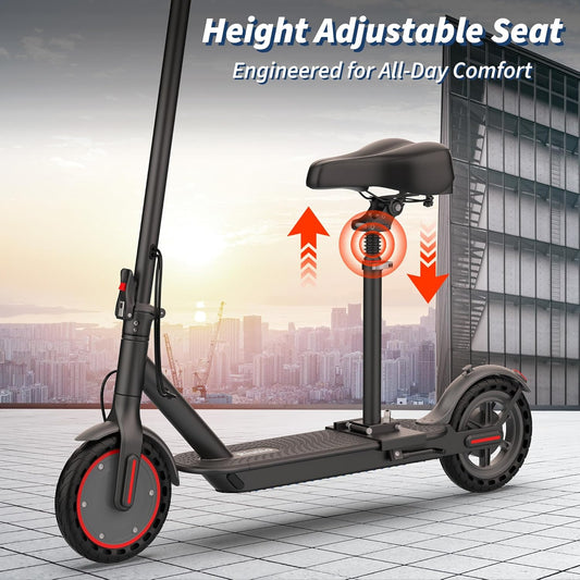 Electric Scooter with Seat for Adults - 19MPH & 21-Mile Range, 350W Motor, 8.5" Solid Tires with App Control & Dual Brake System - UL2272 Certified Folding Commuter E-Scooter for Adults