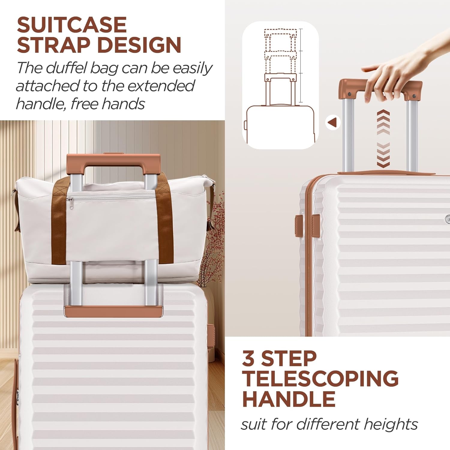 Luggage Sets 3 Piece Hardside Expandable Suitcase with Double Spinner Wheels Tsa Lock, (Beige White, 5 Piece Set)