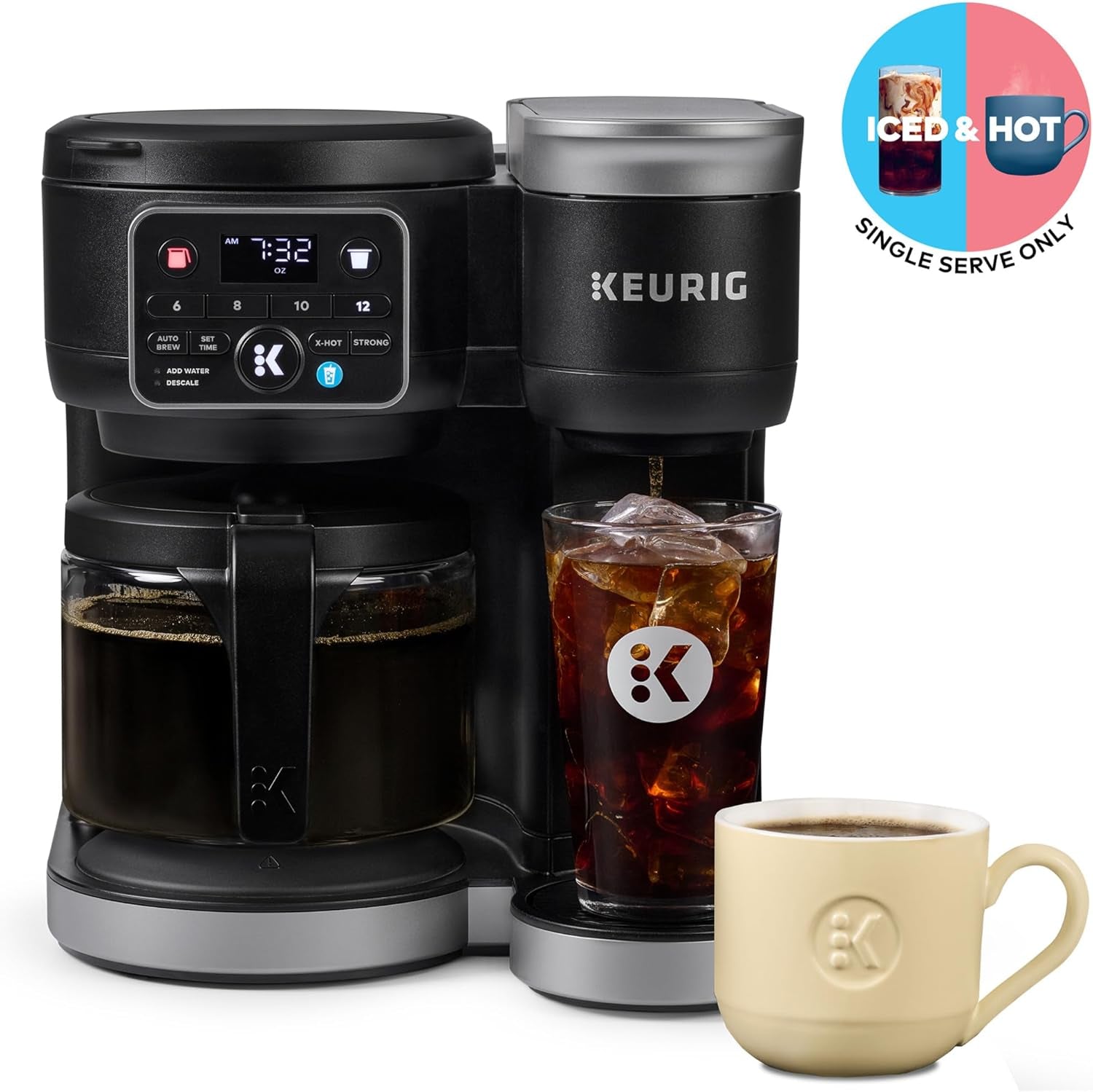 K-Duo Hot & Iced Single Serve & Carafe Coffee Maker, Multistream Technology, 72Oz Reservoir (Gen 2)