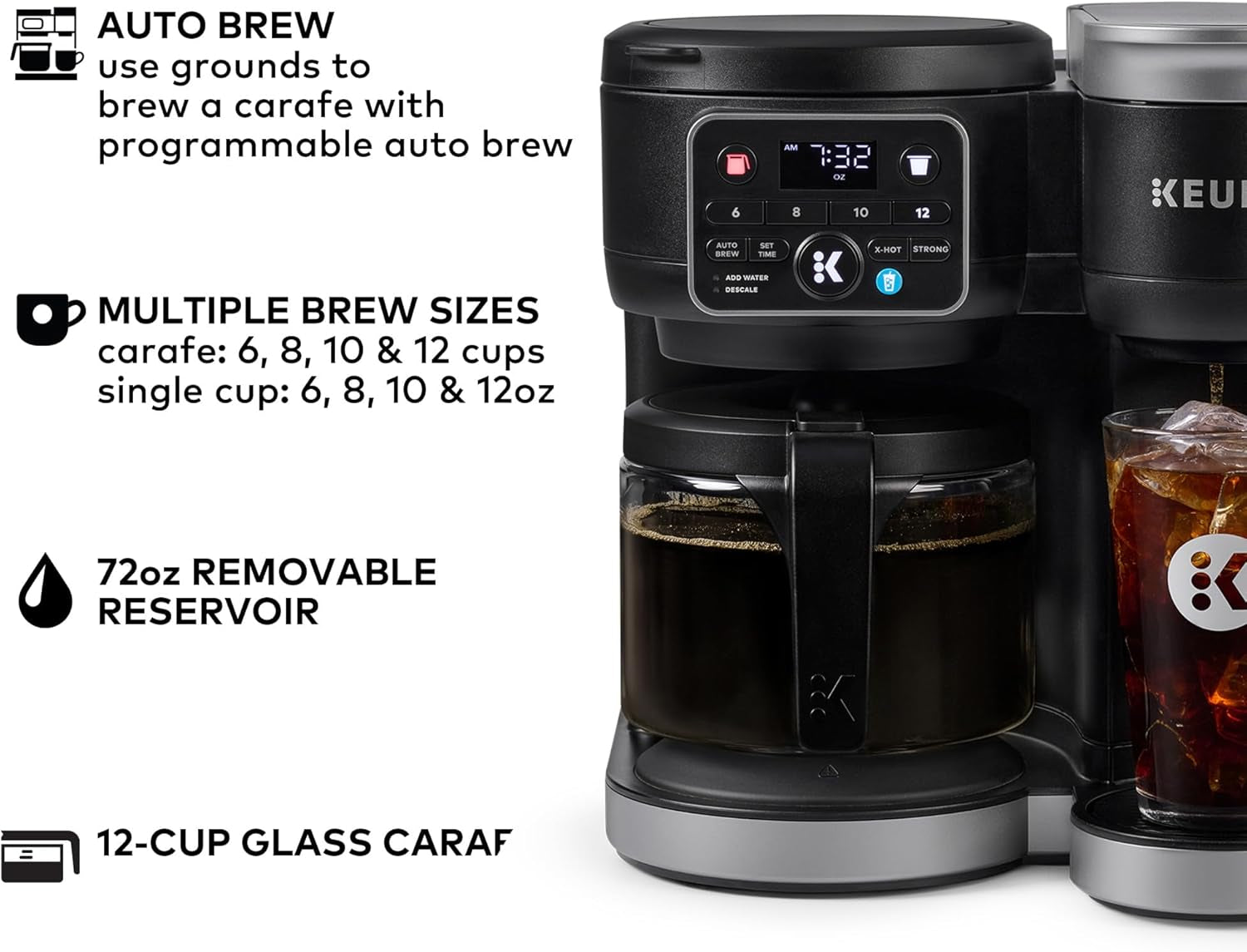 K-Duo Hot & Iced Single Serve & Carafe Coffee Maker, Multistream Technology, 72Oz Reservoir (Gen 2)