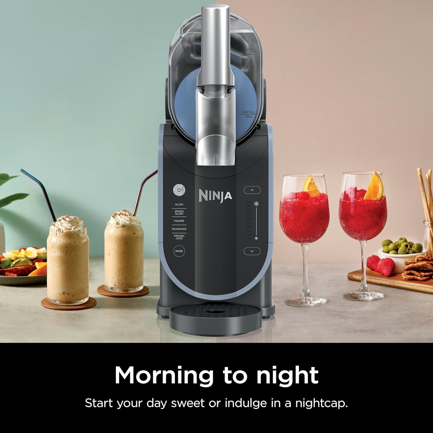 Slushi with Rapidchill Technology, 88 Oz. Frozen Drink & Slushie Machine, 5 Preset Programs, Margaritas, Frappés, and More, Premium Accents, Black, FS301