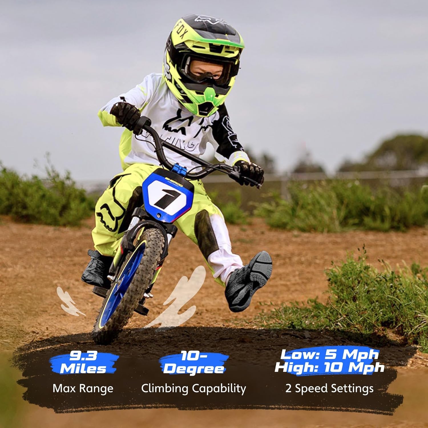 Electric Dirt Bike for Kids Aged 3-6, 170W Racing Grade Electric Motorcycle, New Aluminum Frame with 2 Power Modes, 24V Detachable Battery, 12IN Knobby Tires