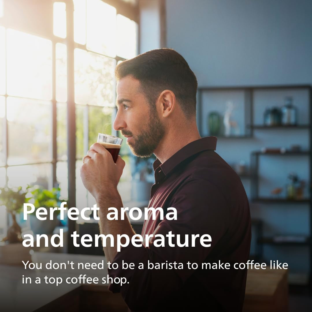 Series 3300 Fully Automatic Espresso Coffee Machine - 6 Hot & Iced Drinks, Lattego Milk System, 40% Quieter Silentbrew, Ceramic Grinder, Aquaclean Filter, Glossy Black (EP3341/50)