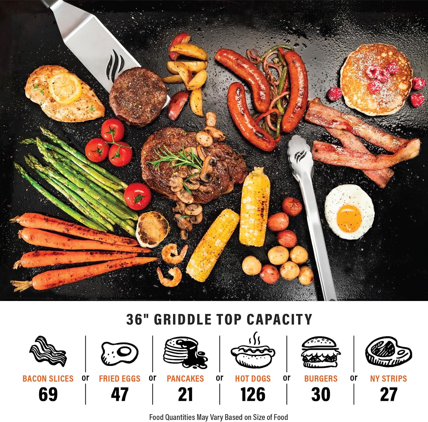 2322 Original 36" Griddle with X-Braced Hood and Omnivore Griddle Plate, Powder Coated Steel, Black