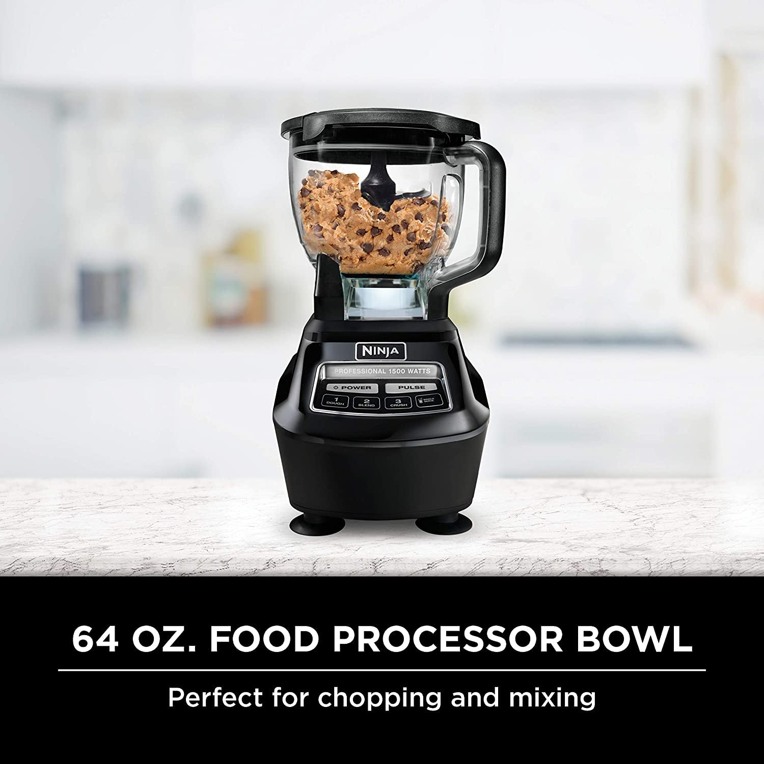 Blender, Mega Kitchen System, 1500W, 4 Functions for Smoothies, Processing, Dough, Drinks & More, with 72 Blender Pitcher, 64 Processor Bowl, 2 Nutri Cups + Lids, Black, BL770
