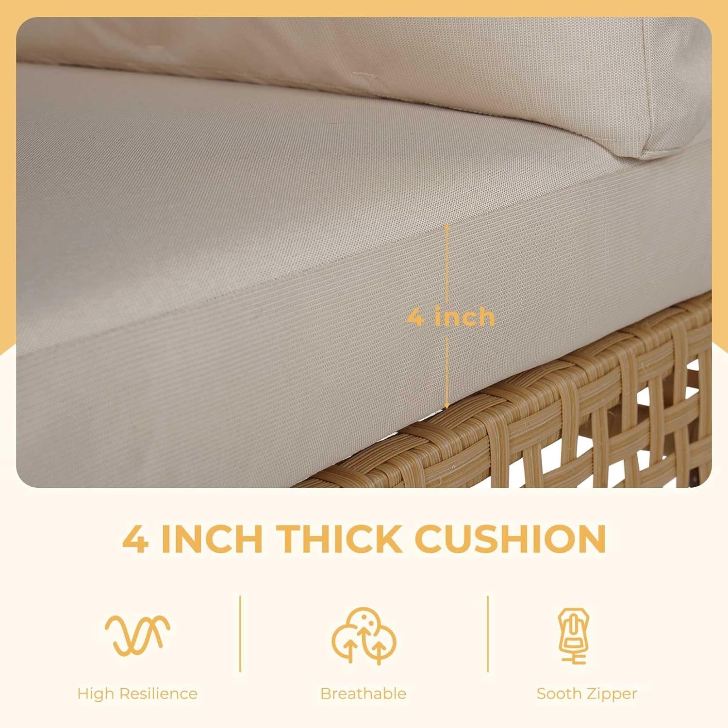 7-Piece Wicker Patio Furniture Set, Boho Outdoor Conversation Set Sectional Sofa with Water Resistant Thick Cushions and Coffee Table, Cream