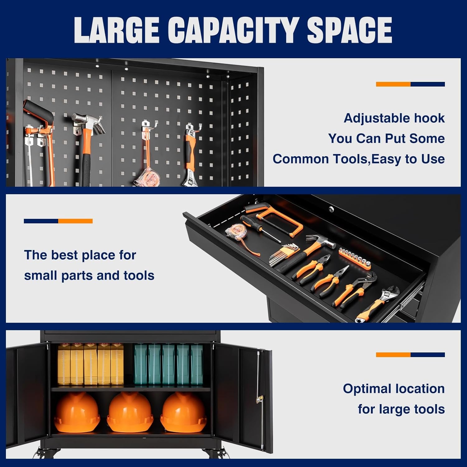 Metal Garage Storage Cabinet with Wheels,3-Drawer Rolling Tool Cabinet with 2 Door and Adjustable Shelves,- 71" Steel Tool Cabinet for Warehouse,Garage,Workshop