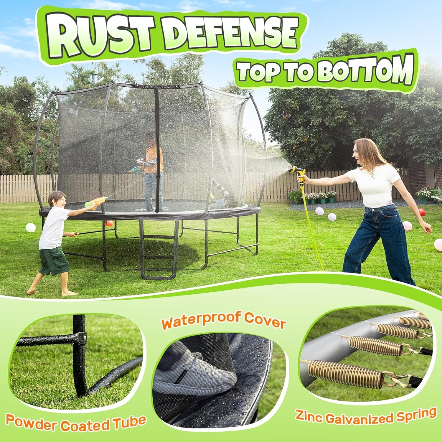 8FT 10FT 12FT 14FT 15FT 16FT Recreational Trampoline with Enclosure for Kids Adults, ASTM Approved, Outdoor Trampolines with Ladder for Kids