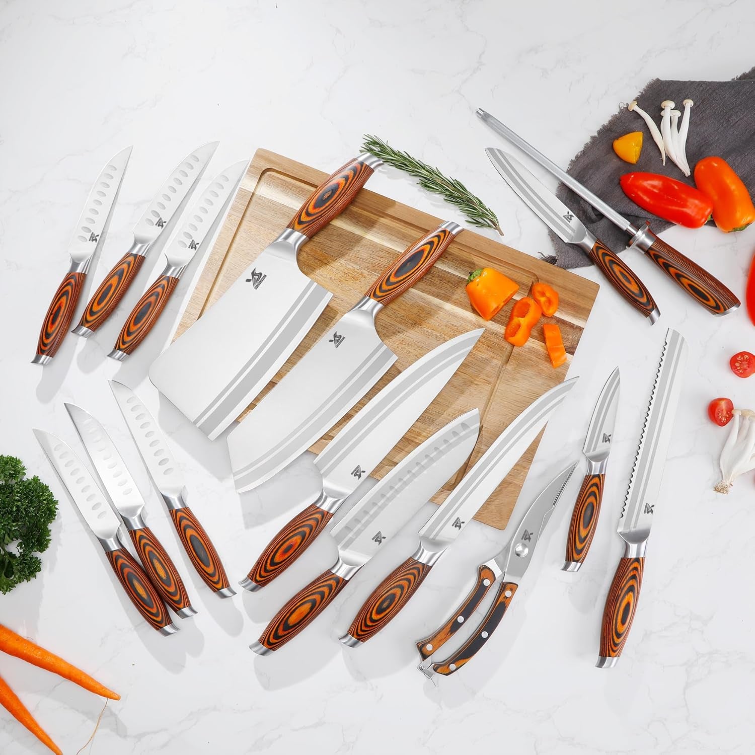 Knife Block Set 17-Piece Knife Set with Wooden Block - German Steel Perfect Cutlery Set Gift