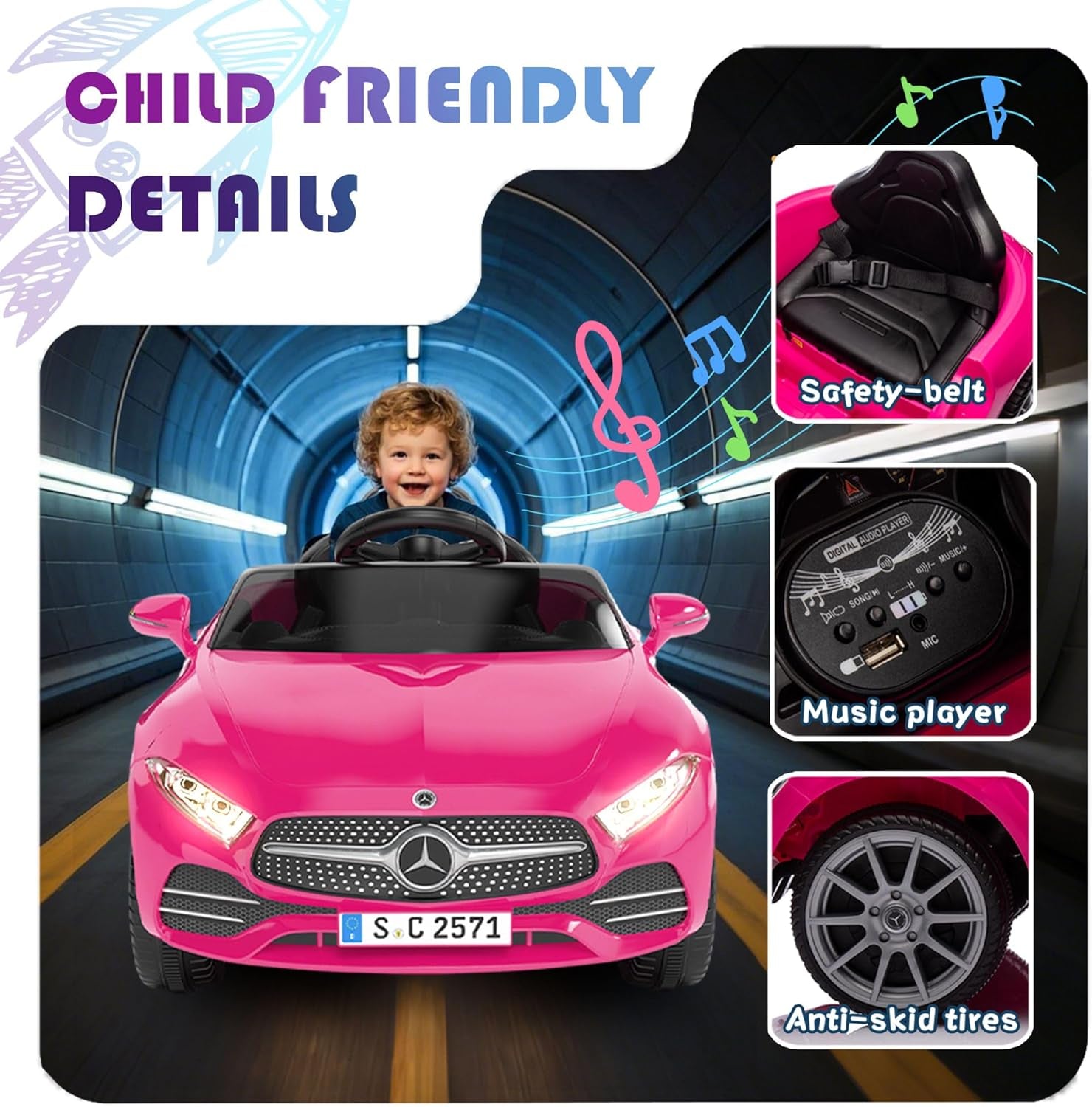 Licensed Mercedes-Benz CLS 350 12V Ride on Car Truck for Kids, Ride on Toys for Toddlers W/Parent Control, Spring Suspension, Power Wheels for Girls W/Bluetooth, Music, LED Lights (Pink)