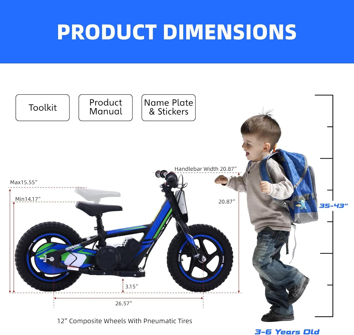 Electric Dirt Bike for Kids Aged 3-6, 170W Racing Grade Electric Motorcycle, New Aluminum Frame with 2 Power Modes, 24V Detachable Battery, 12IN Knobby Tires