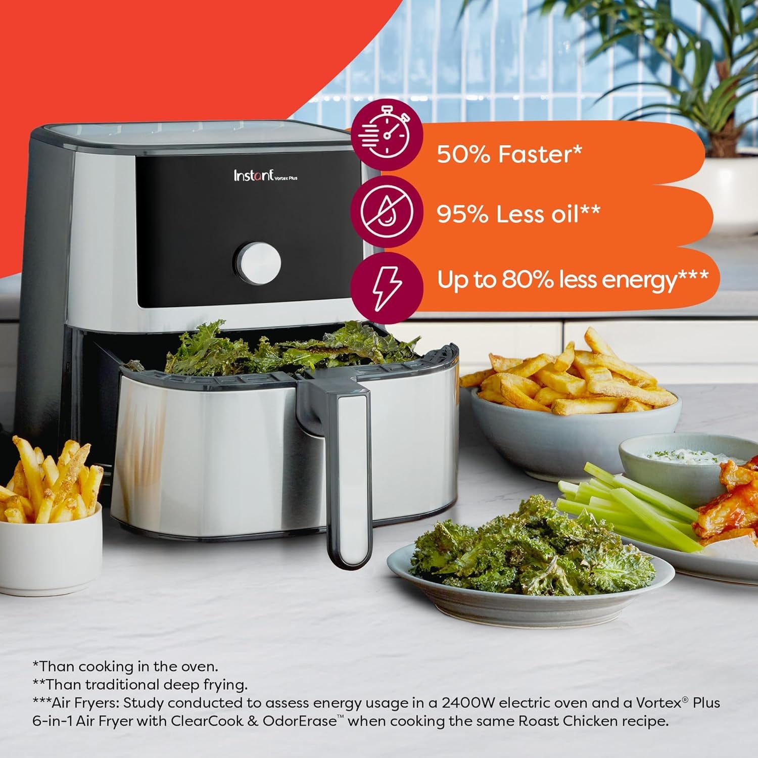 Vortex plus 4QT Air Fryer, Custom Program Options, 6-In-1 Functions Crisps, Broils, Roasts, Dehydrates, Bakes, Reheats, 100+ In-App Recipes, from the Makers of , Stainless Steel