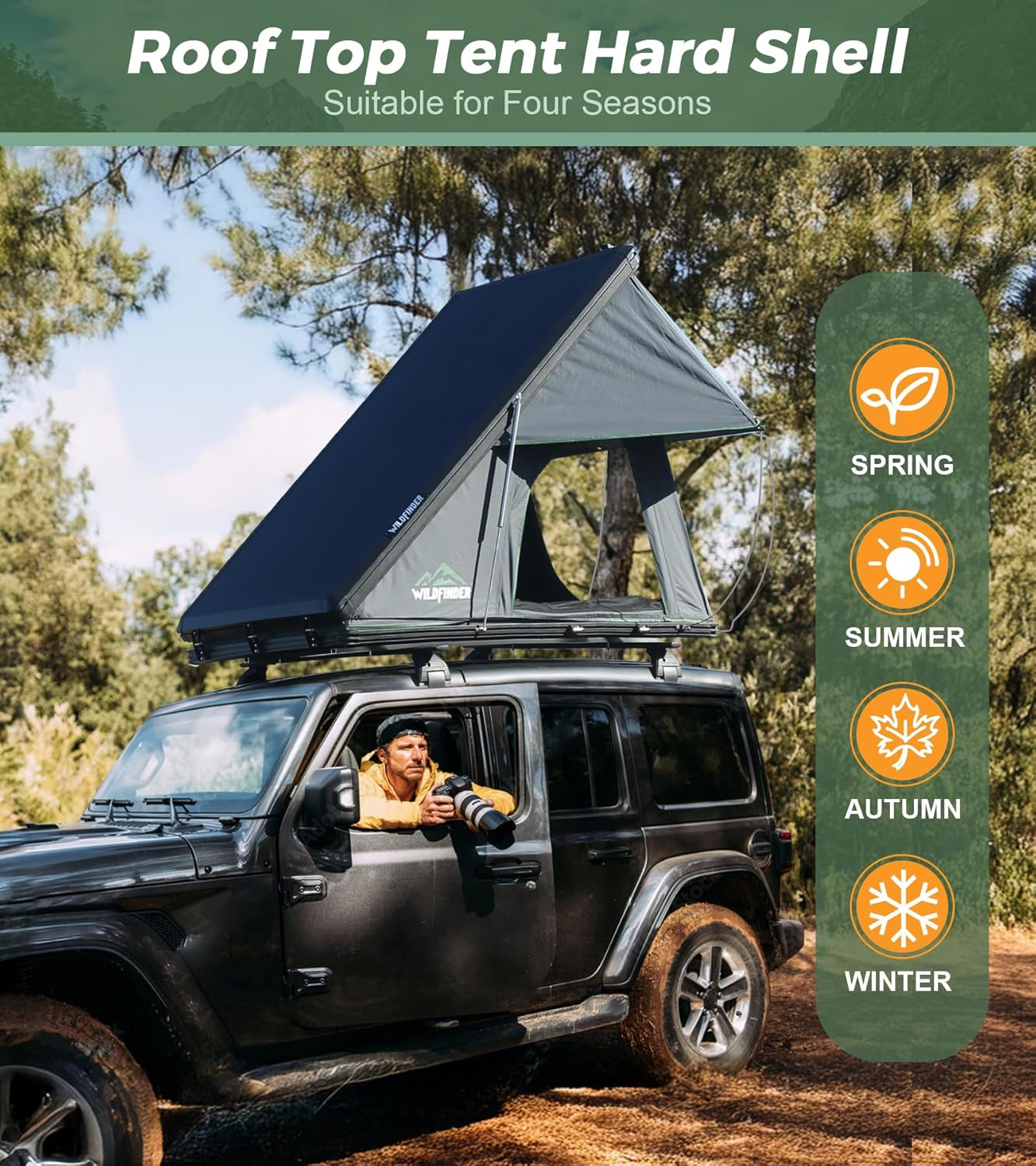 Rooftop Tent Hard Shell Roof Top Tent Hardshell Suitable for Jeep SUV Truck Van, 2-3 Person, Gray