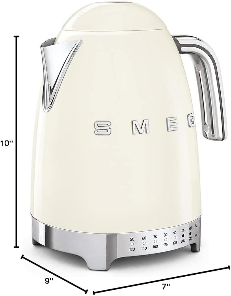 50'S Retro 7 Cup Stainless Steel Variable Temperature Electric Kettle with 7 Temperature Settings, Led Display, Swivel Base and Keep Warm Function Cream KLF04CRUS