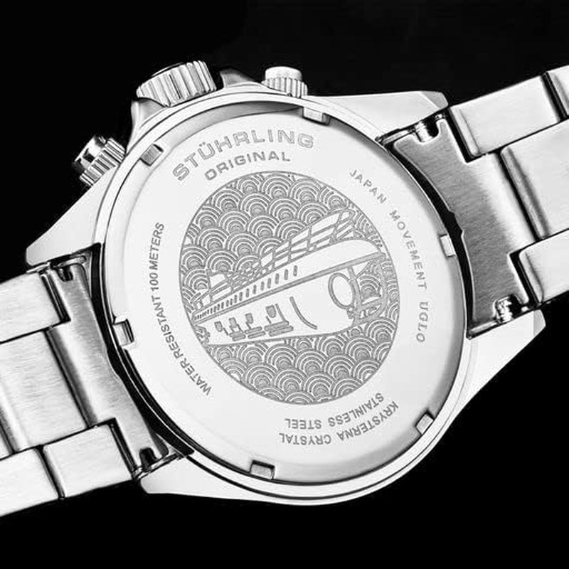 Stührling Original Men’S Chronograph Watch Stainless Steel Bracelet with Screw down Crown and Water Resistant to 100 M. Analog Dial Quartz Movement