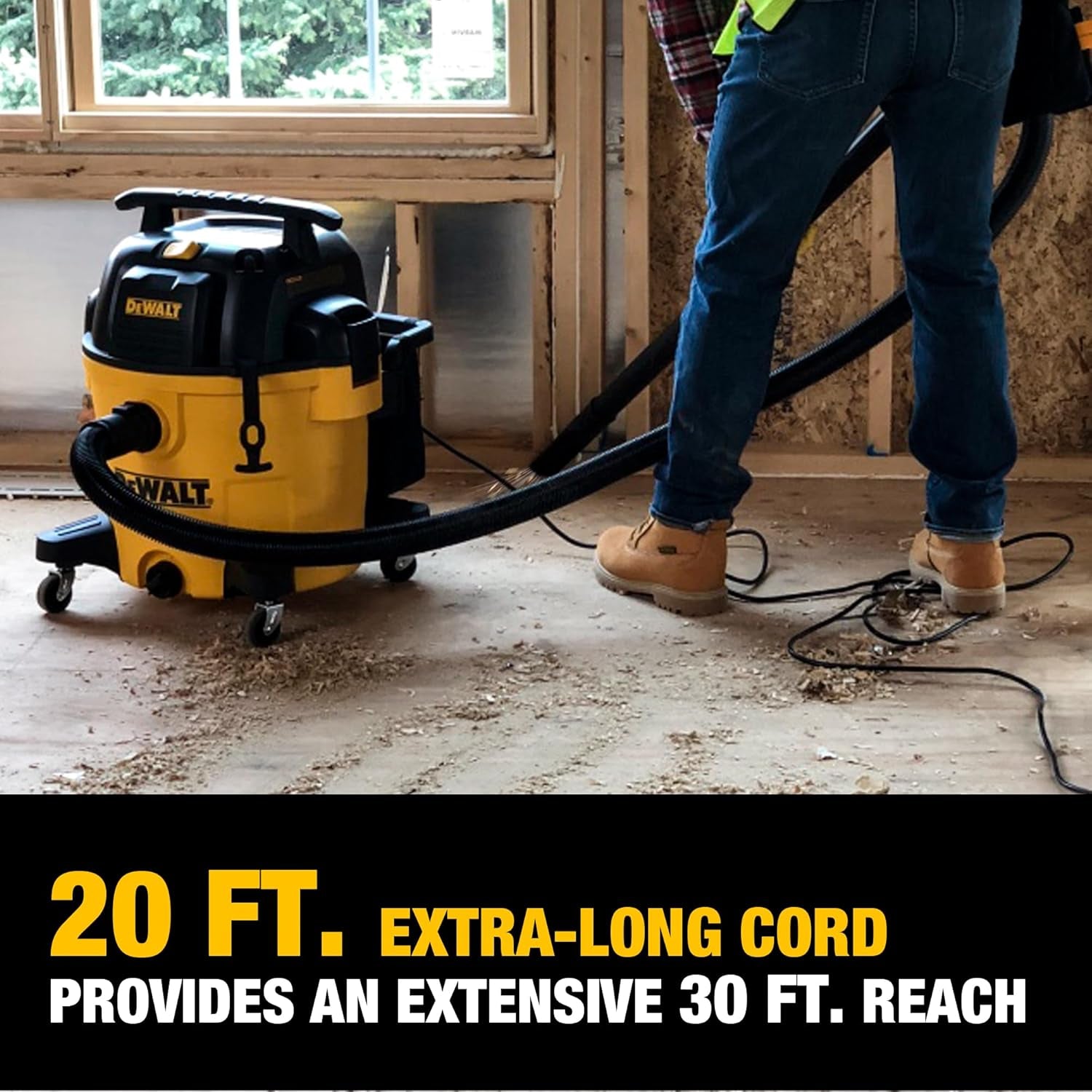 DXV14P Shop Vacuum Wet/Dry 14 Gallon, 6 HP Wet/Dry Vac with 110 CFM Powerful Scution, Yellow