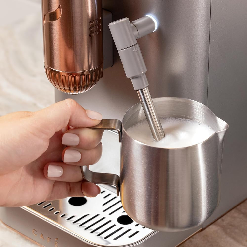 Affetto Automatic Espresso Machine + Milk Frother | Built-In & Adjustable Espresso Bean Grinder | One-Touch Brew in 90 Seconds | Steel Silver, 1.2 Liter, (C7CEBBS2RS3)