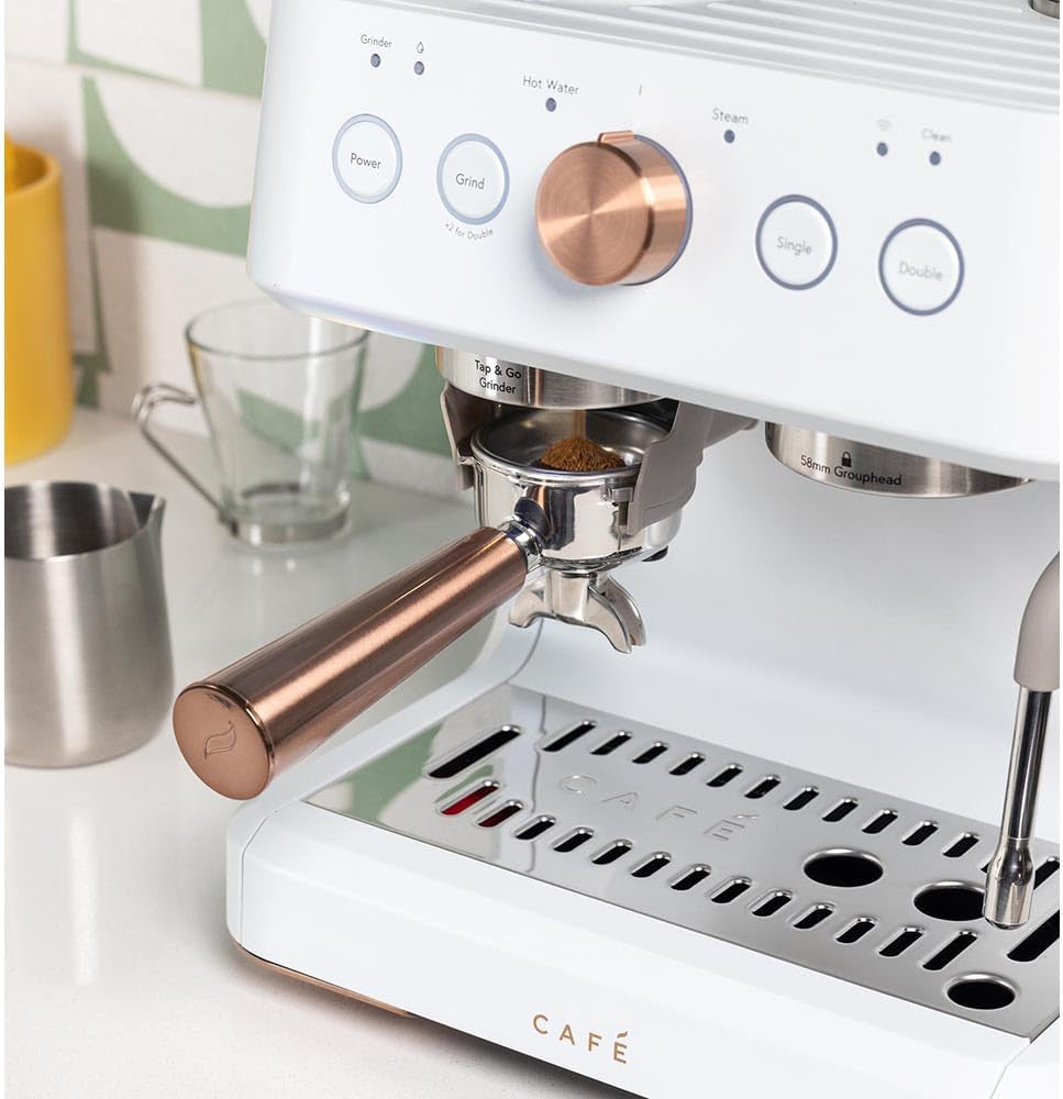 Bellissimo Semi Automatic Espresso Machine + Milk Frother | Wifi Connected, Smart Home Kitchen Essentials | Built-In Bean Grinder, 15-Bar Pump & 95-Ounce Water Reservoir | Matte White