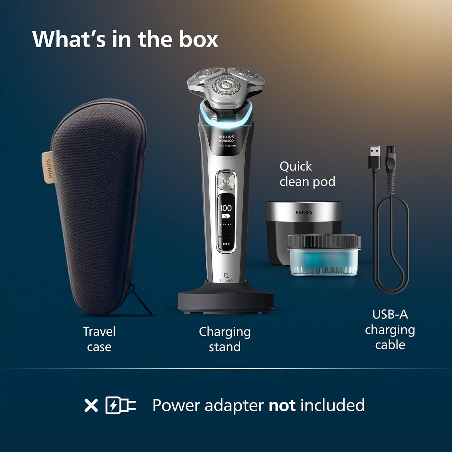 Shaver I9000 Prestige, Wet & Dry Electric Shaver, Dark Slate Nova, Senseiq Technology, Triple Lift & Cut System, 360 Rotating Dual Steelprecision Blades, Charging Stand, XP9204/85