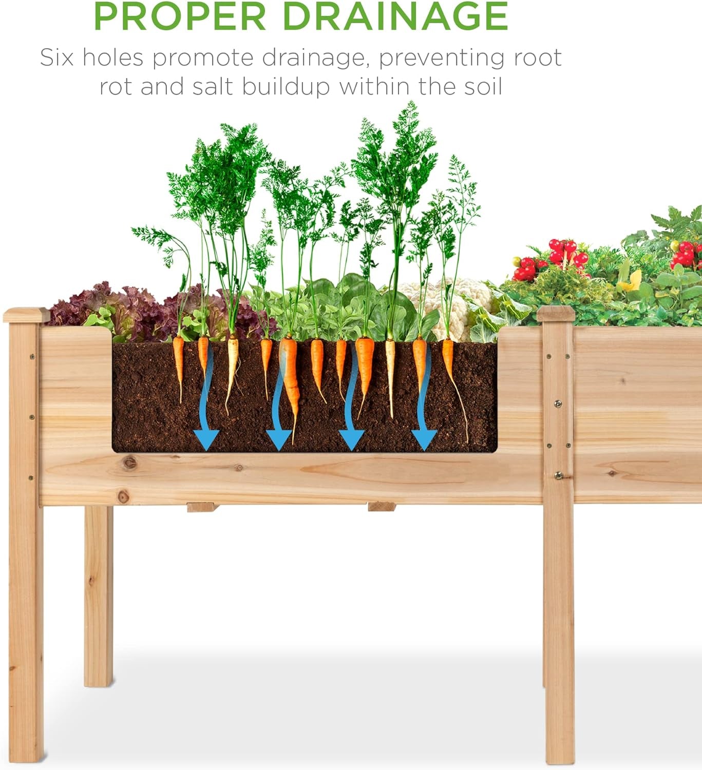 72X24X30In Raised Garden Bed, Elevated Wood Planter Box Stand for Backyard, Patio, Balcony W/Divider Panel, 6 Legs, 300Lb Capacity - Natural