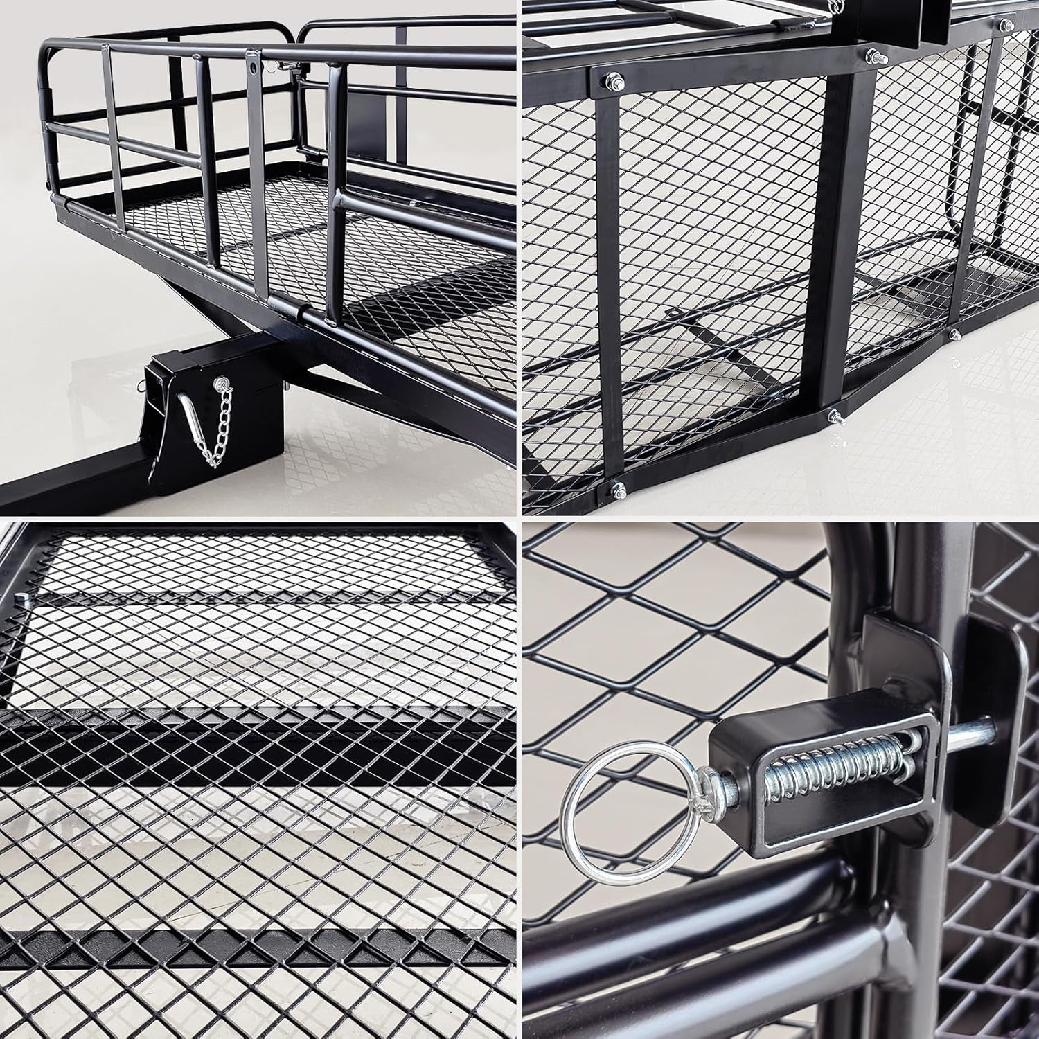 High Rail Trailer Folding Hitch Mount Cargo Carrier Basket 60" X 24" X 14"+Waterproof Cargo Bag 20 Cu Ft(59" 24" 24"), Capacity of 500 Lbs with Hitch Stabilizer, Net, Lock and Straps