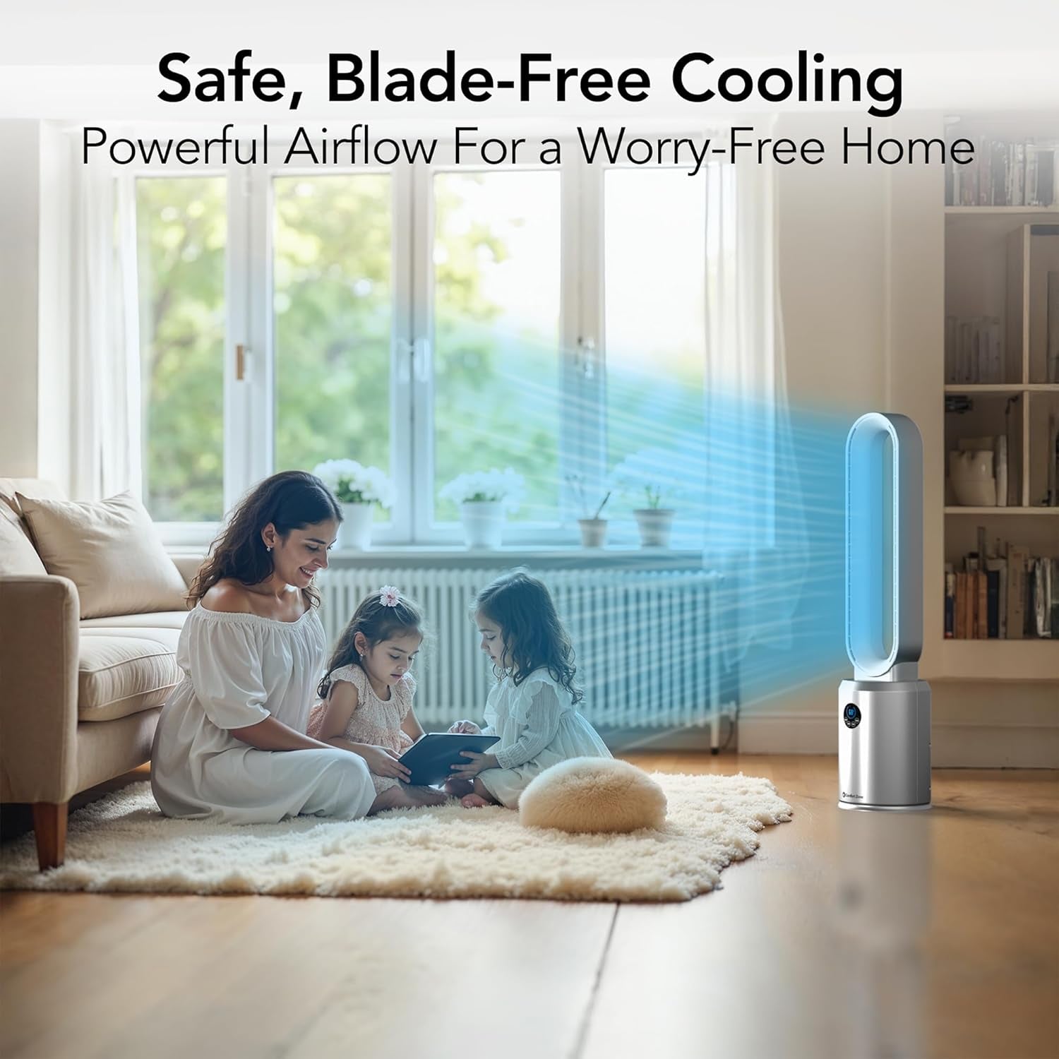 40-Inch Bladeless Tower Fan for Bedroom, 3-Speed Stand Fan with Remote Control, 9-Hour Timer, Wide Oscillation & Digital Push-Button Display – Quiet Home Floor Fan, Silver