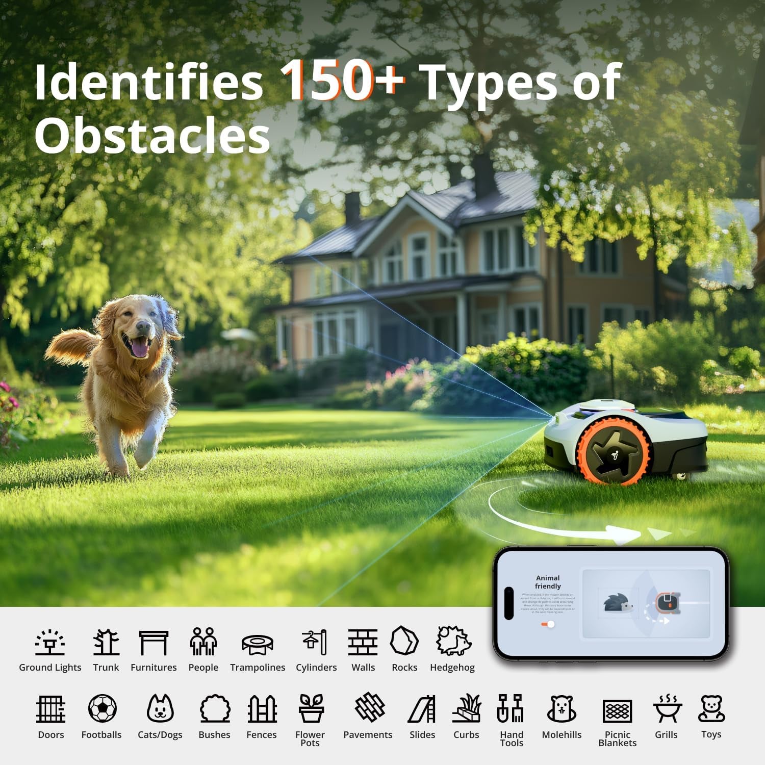 Segway I105N Robot Lawn Mower Perimeter Wire Free 1/8 Acre Rtk+Vision Robotic Lawnmower, Ai-Assisted Mapping, Virtual Boundary, APP Control, 58Db(A) Quiet, Multi-Zone Management
