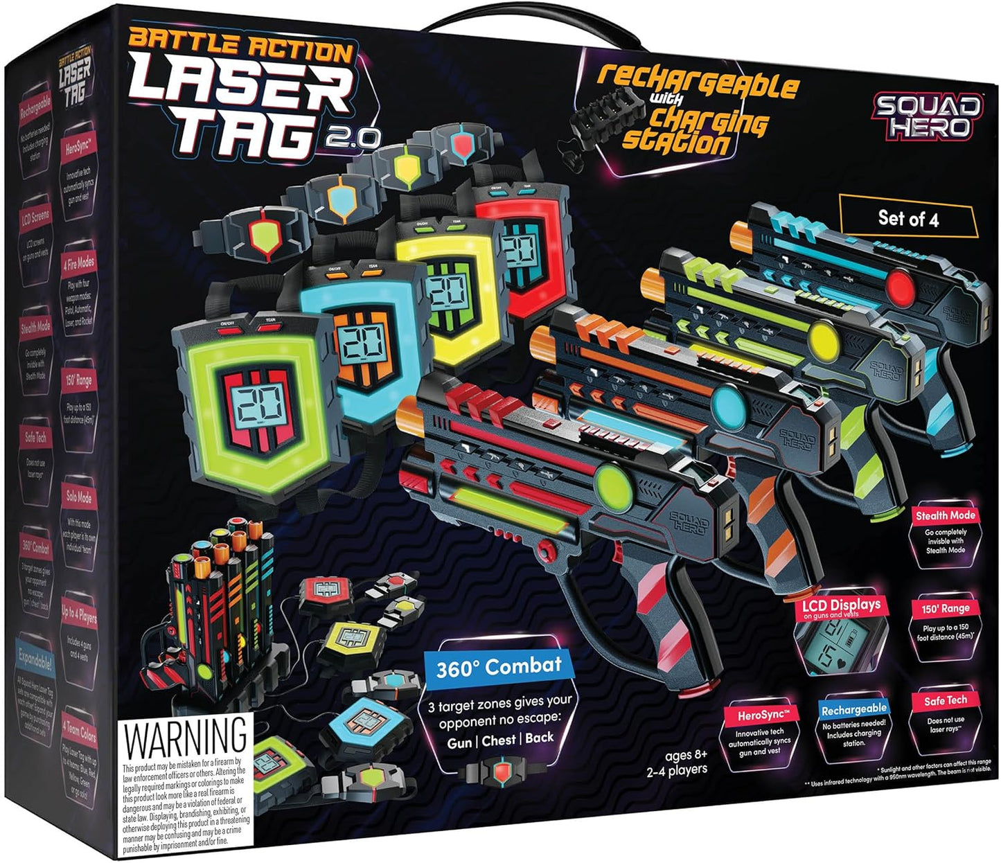 Rechargeable Laser Tag 360° Sensors + Lcds - Set of 4 - Easter Gift Ideas for Kids Teens and Adults Boys & Girls Family Fun - Cool Teenage Lazer Group Activity, Teen Gifts Ages 8+ Year Old