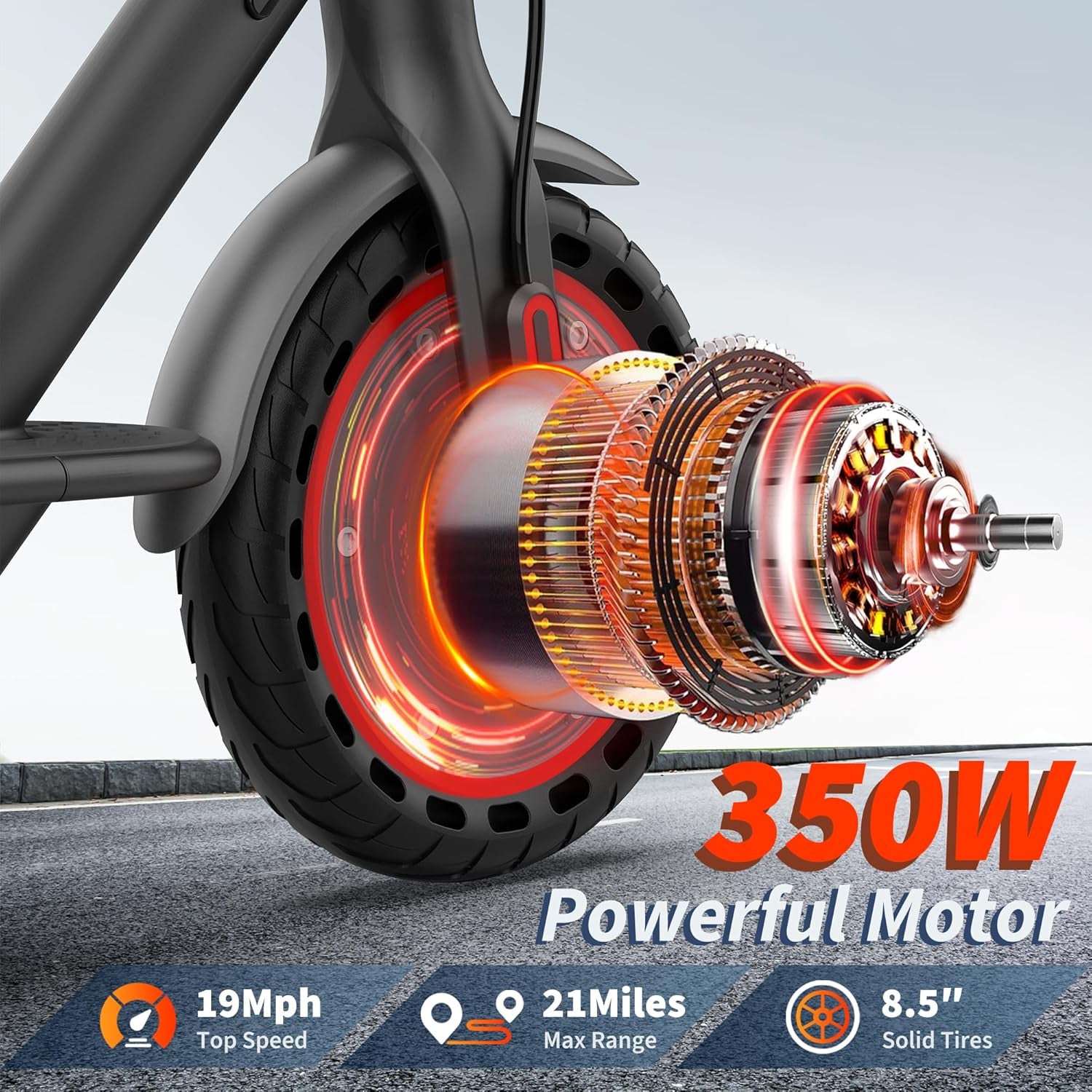 Electric Scooter with Seat for Adults - 19MPH & 21-Mile Range, 350W Motor, 8.5" Solid Tires with App Control & Dual Brake System - UL2272 Certified Folding Commuter E-Scooter for Adults