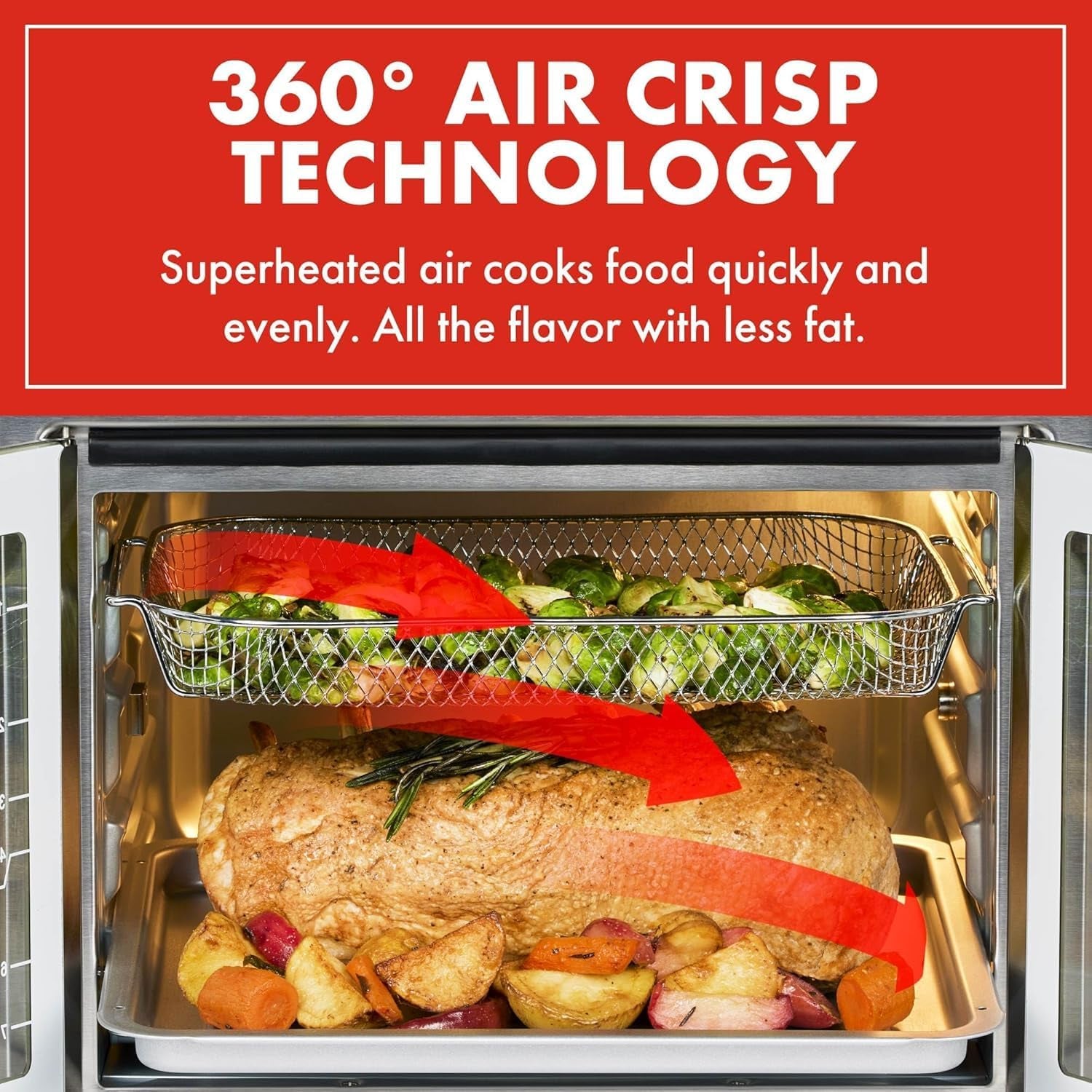 Extra Large French Door Air Fryer Toaster Oven Combo, 24 Cooking Functions and Digital Controls, 7 Accessories Included, Stainless Steel Finish, 26QT Capacity