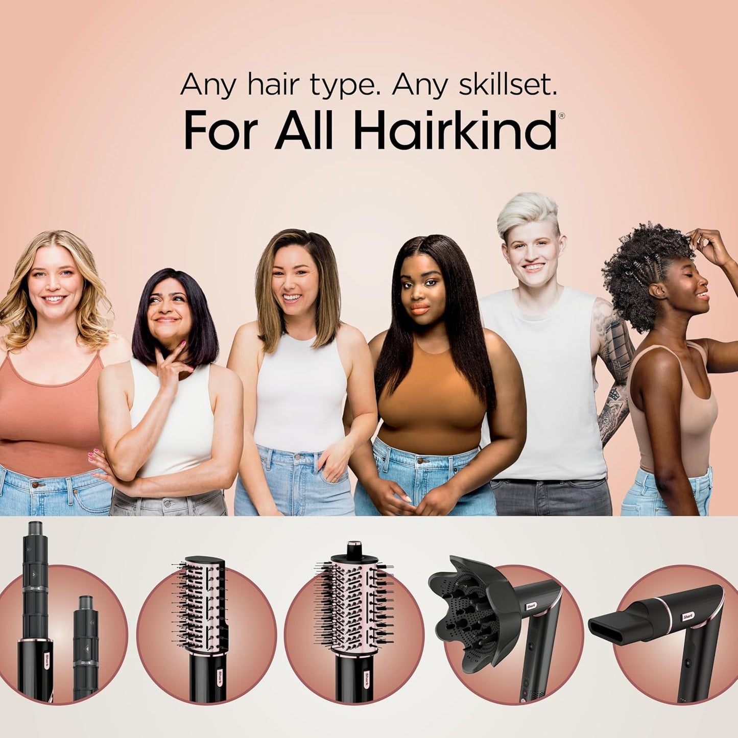 Hair Dryer | Flexstyle Hair Styling System | Portable & Powerful Blow Dryer Brush | Hair Curler & Volumizer | 6 Styling Tools Included | Best for All Hair Types | Black | HD440BK