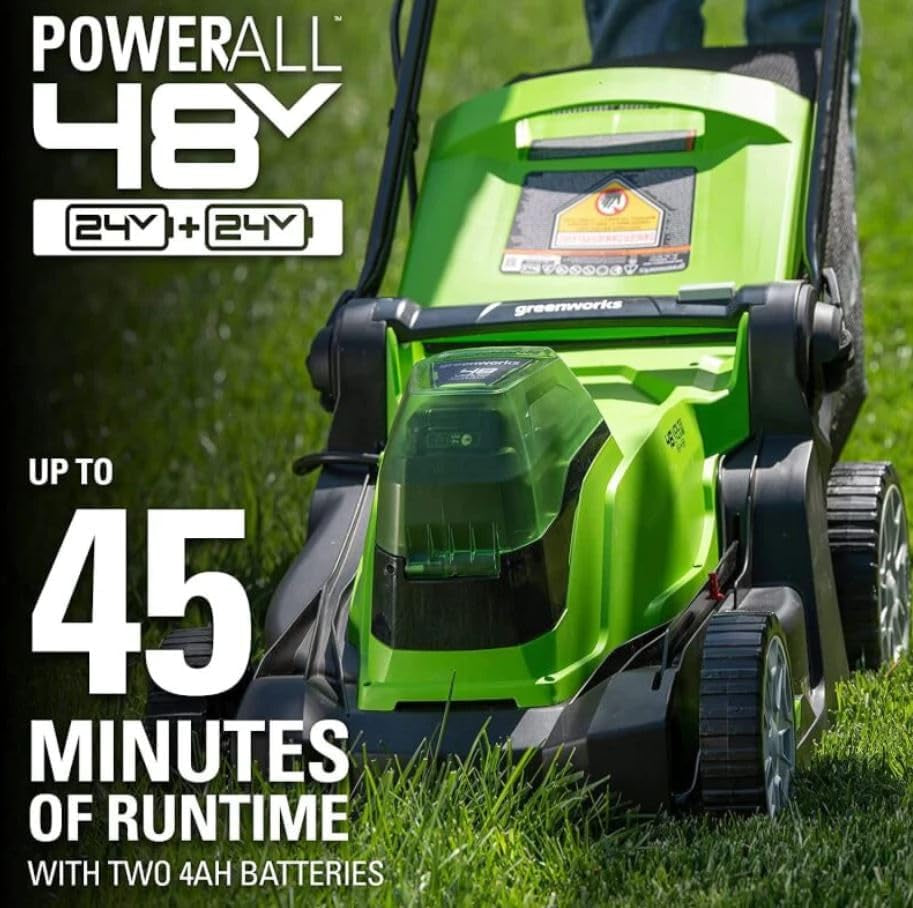 48V (2 X 24V) 17" Cordless (Push) Lawn Mower (125+ Compatible Tools), (2) 4.0Ah Batteries and Dual Port Rapid Charger Included