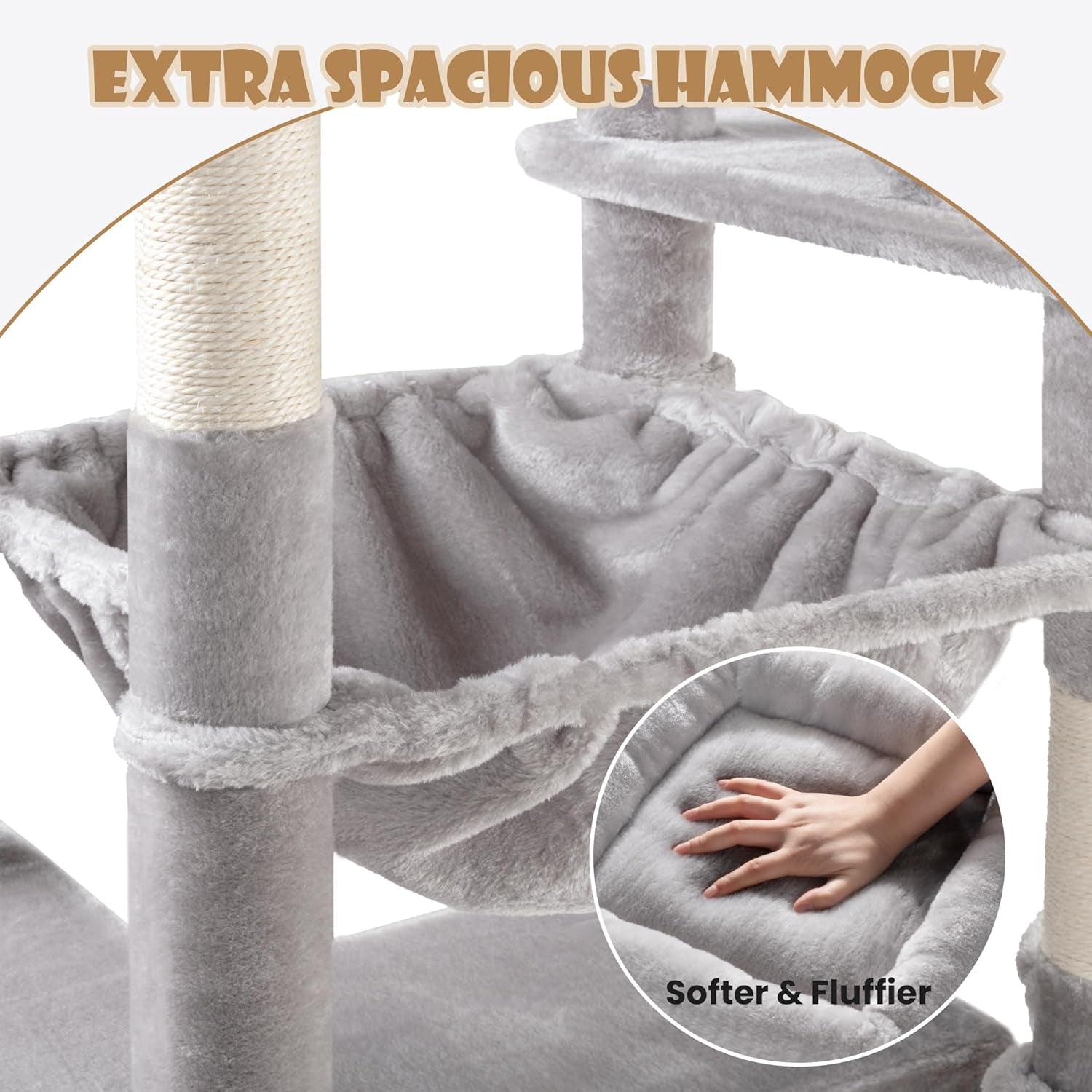 81In Multi-Level Tall Cat Tree Tower for Indoor Kitties/Larger Cat Condo Furniture with Hammock/Cozy Pussycat Perches/Sisal Scratching Posts/Pet House/Wide Base/Grey