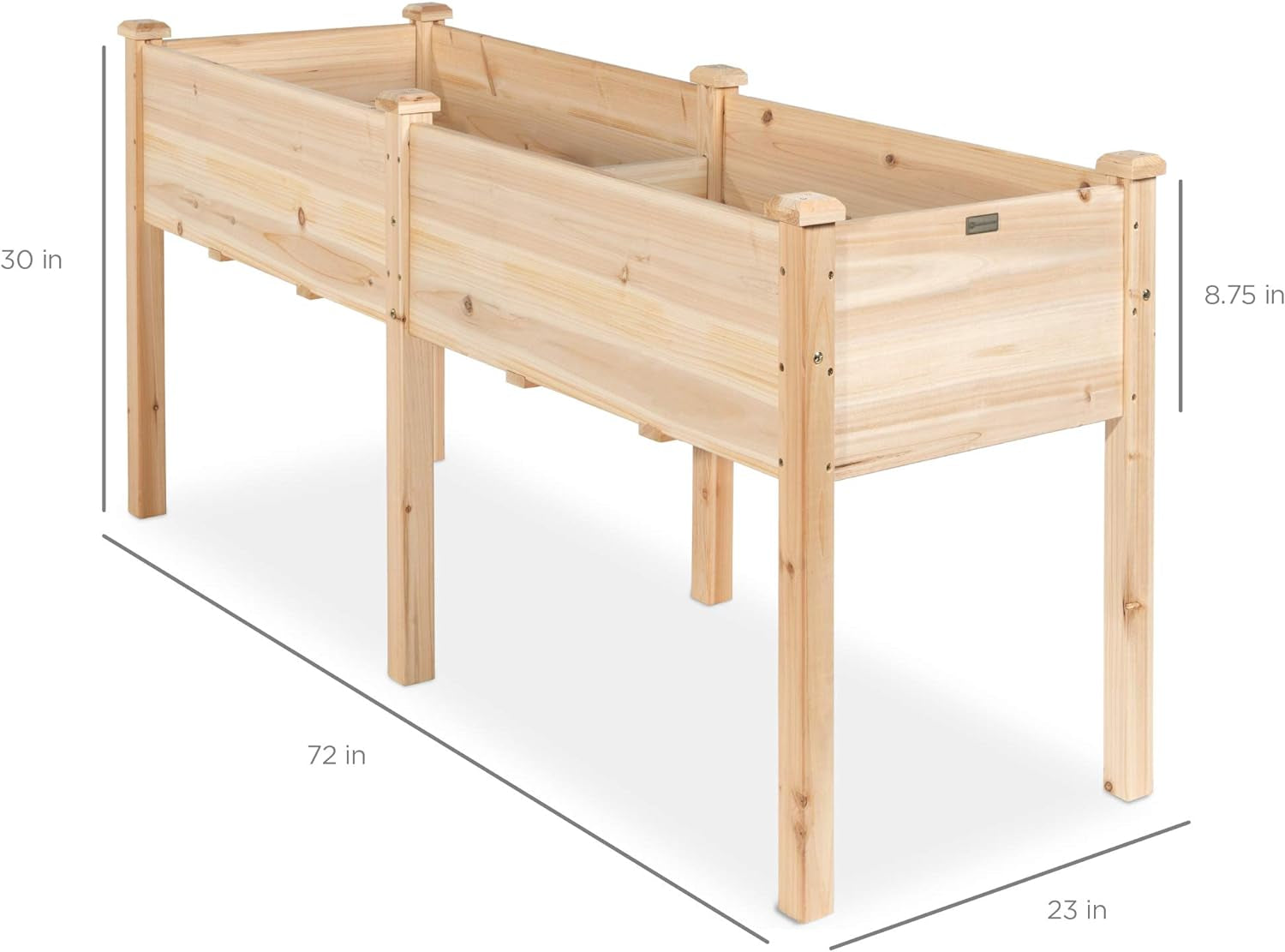 72X24X30In Raised Garden Bed, Elevated Wood Planter Box Stand for Backyard, Patio, Balcony W/Divider Panel, 6 Legs, 300Lb Capacity - Natural