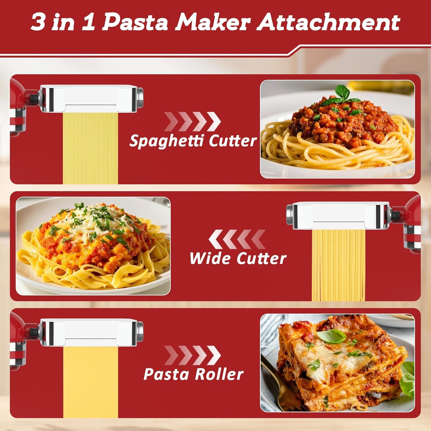 Meat Grinder & Pasta Maker Attachment for ALL Kitchenaid Stand Mixers,Kitchen Aid Mixer Accessories Includes Metal Meat Grinder with Sausage Stuffer Tubesand and Pasta Maker Attachment 3 in 1 Set